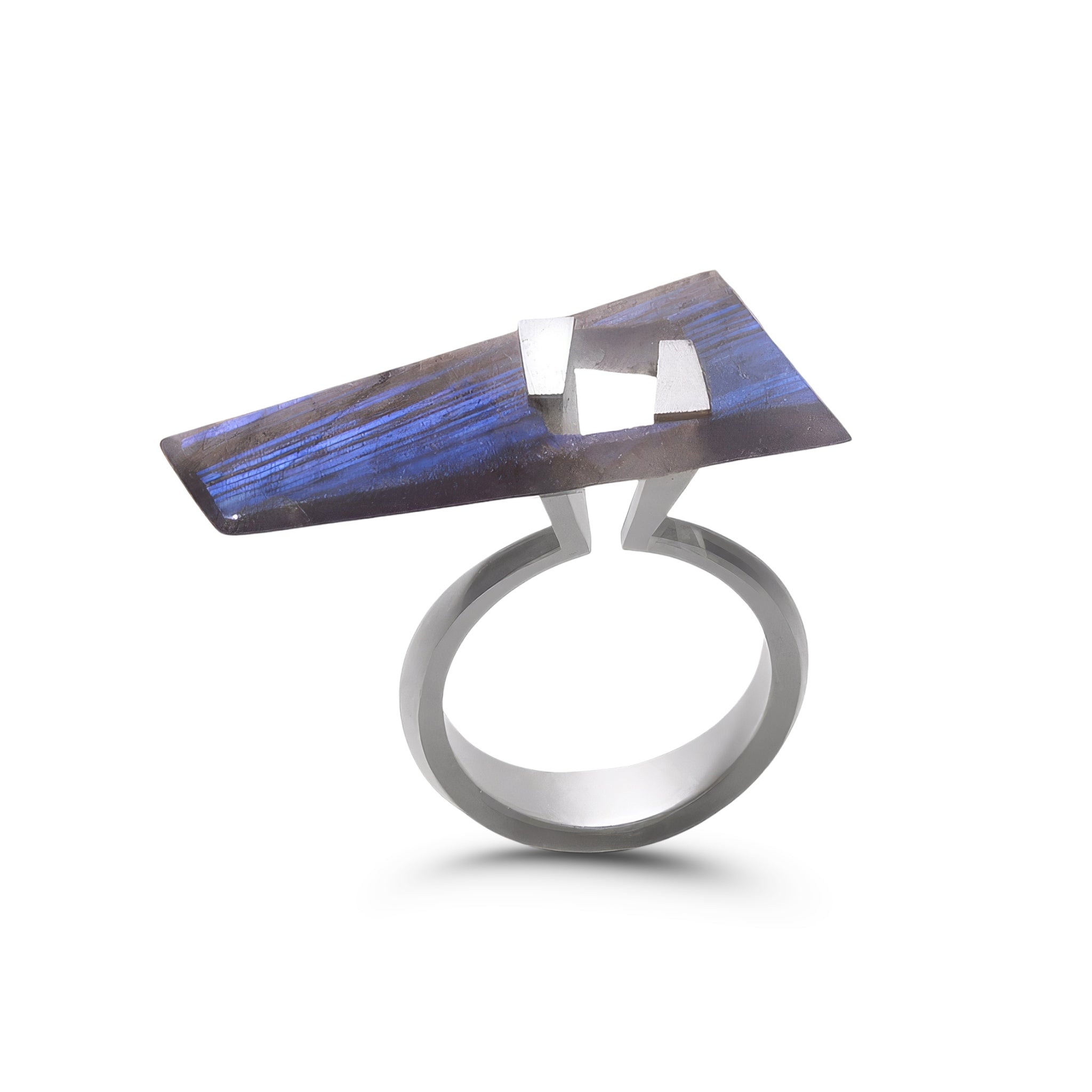Sterling Silver Labradorite Shimmer Oblique Ring
