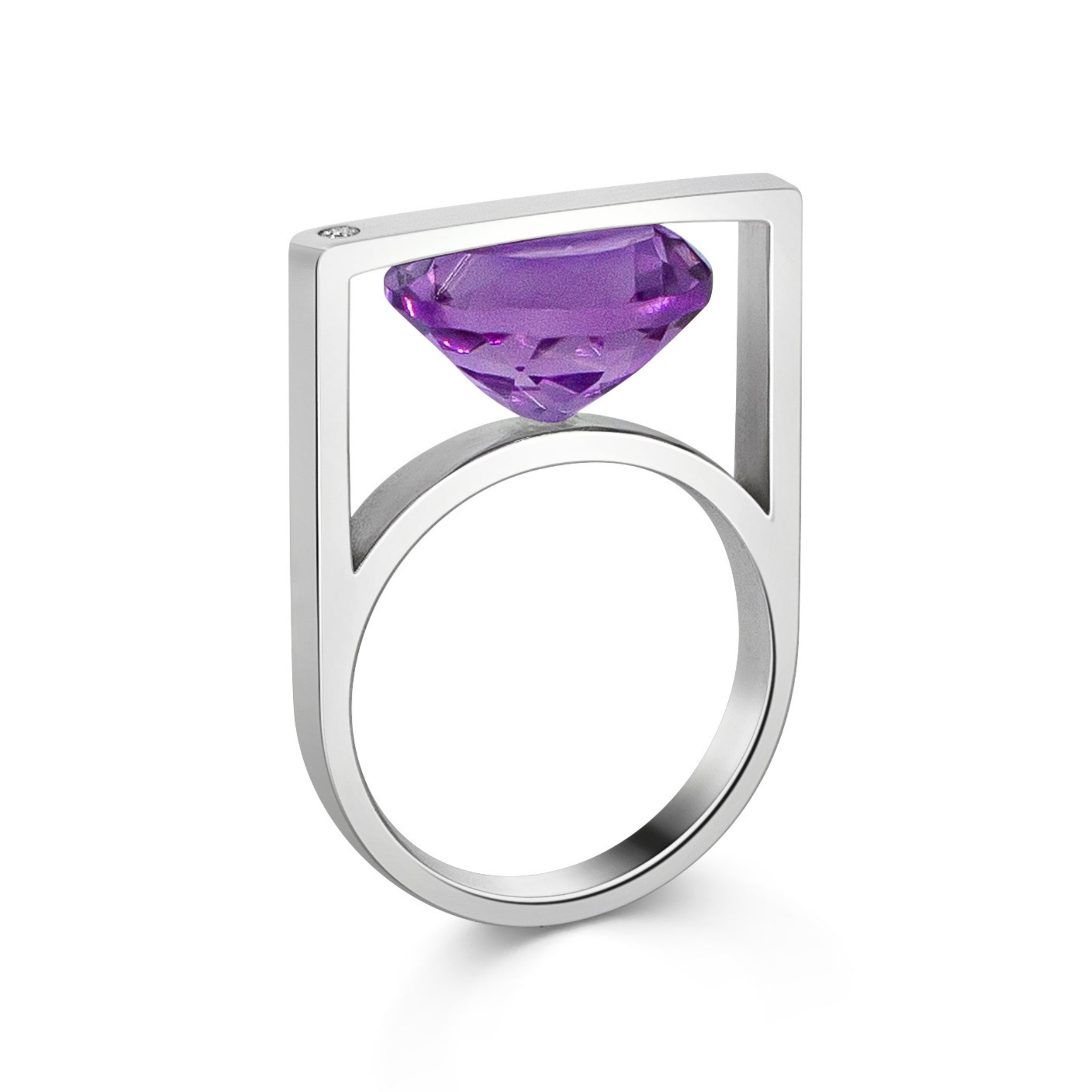 Silver, Amethyst and Diamond Tension Setting Ring