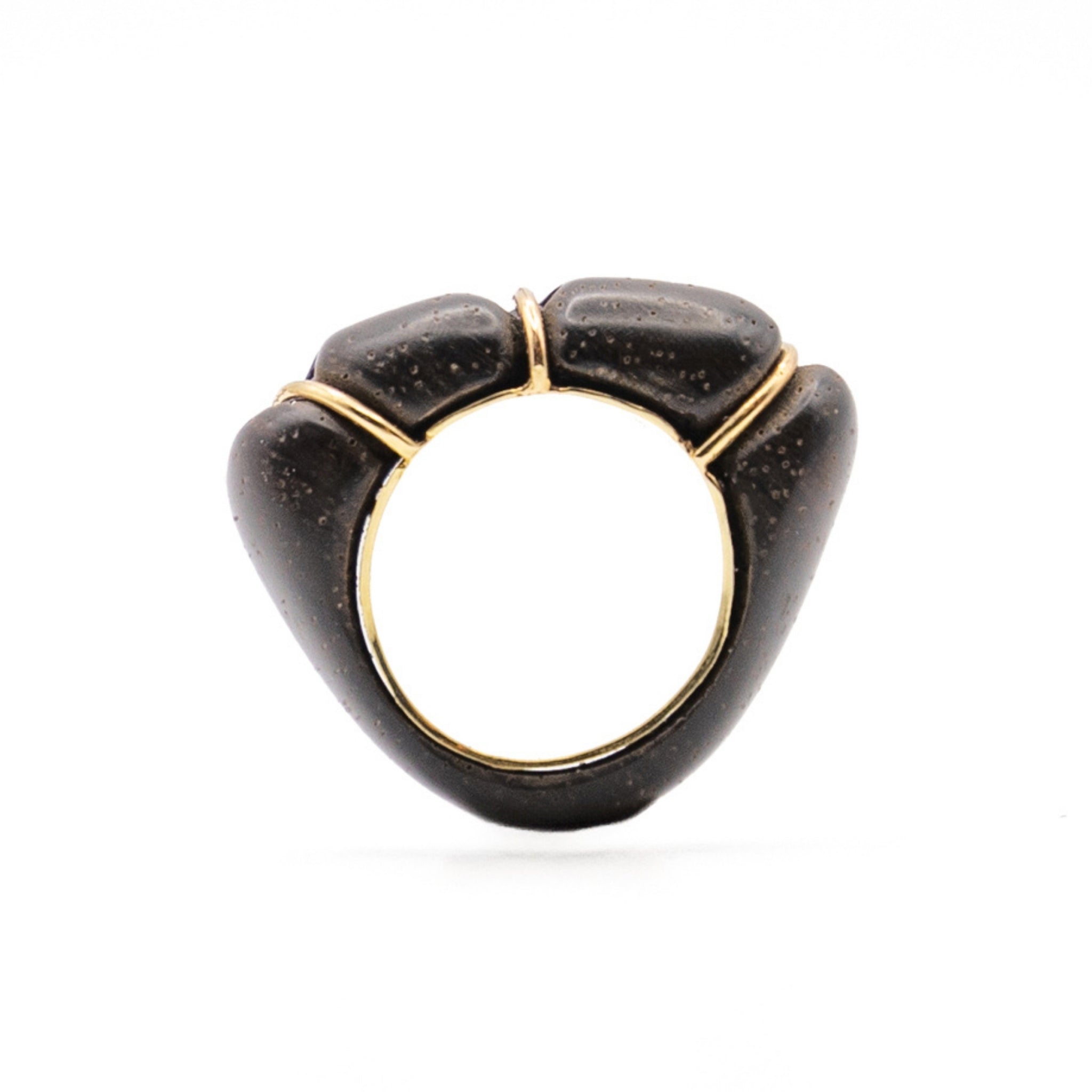 9ct Yellow Gold, Amethyst and Jacarandá Wood Ring