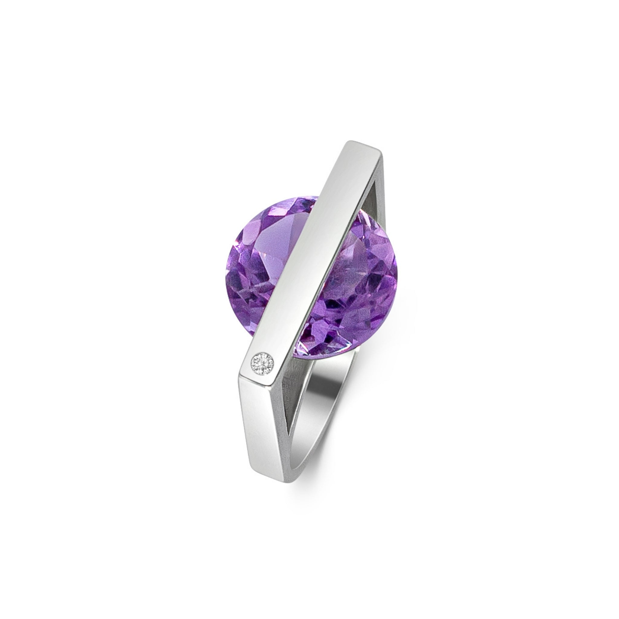 Silver, Amethyst and Diamond Tension Setting Ring
