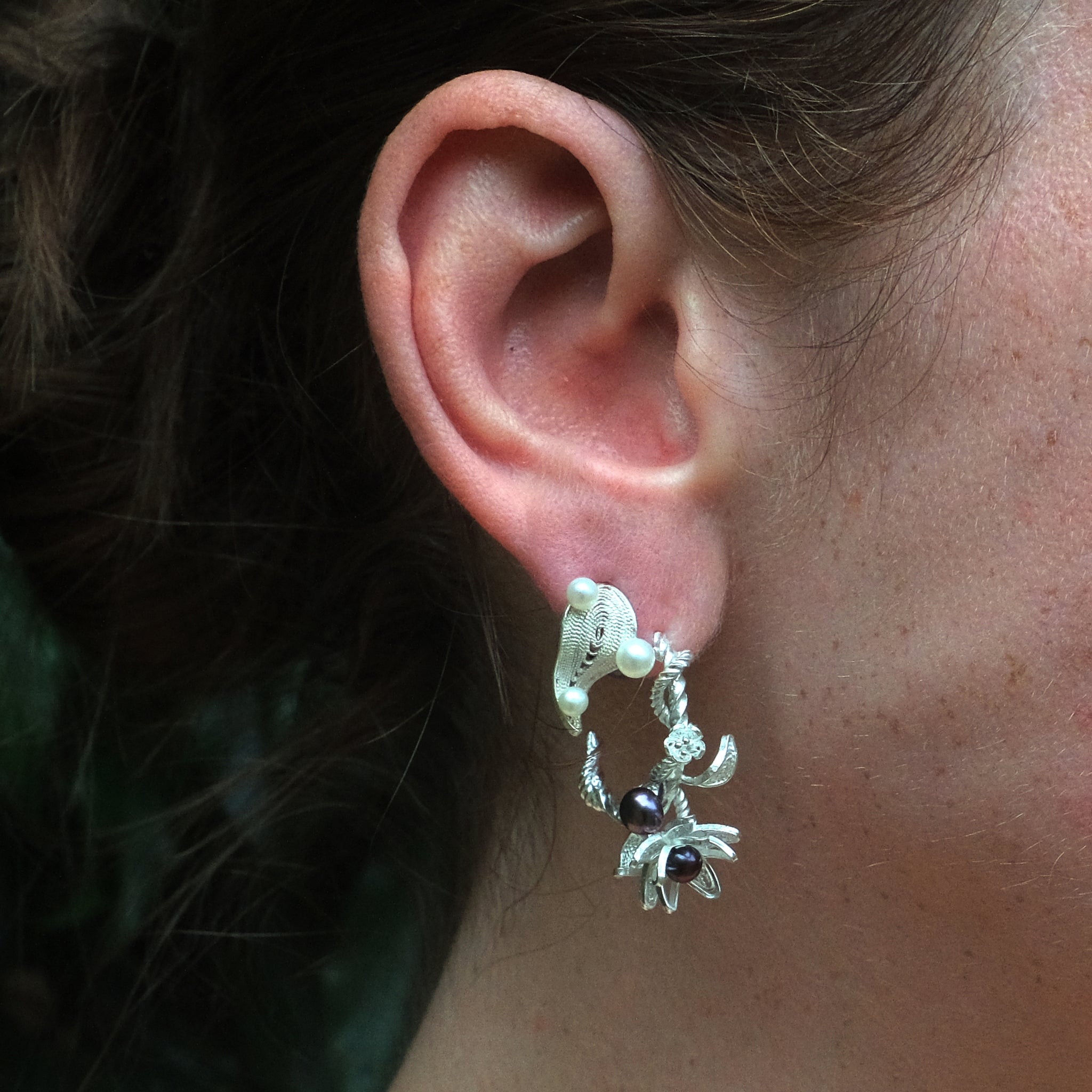 Fine and Sterling Silver Bloom Filigree Ear Studs