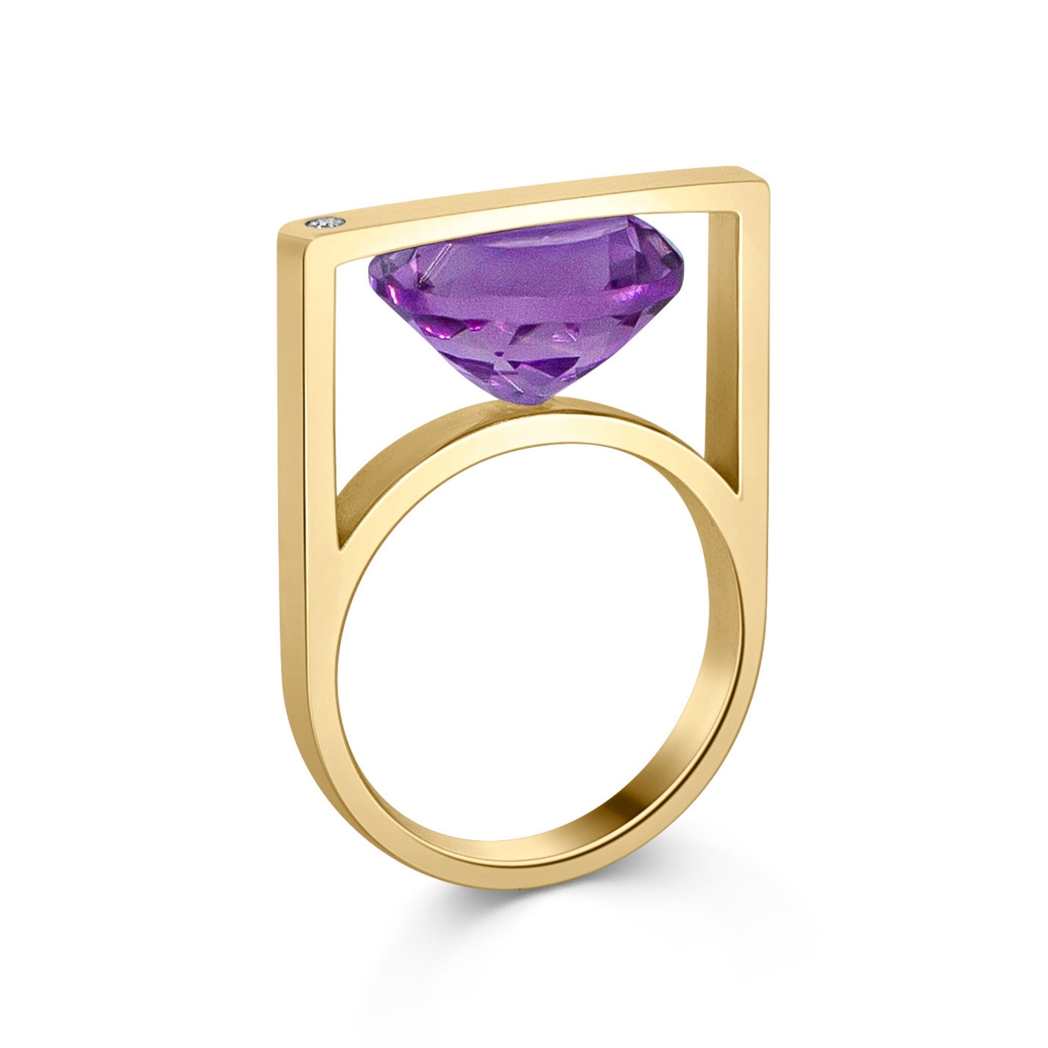 Silver, Amethyst and Diamond Tension Setting Ring