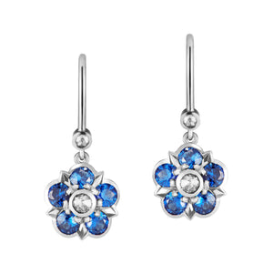 Sapphire and Diamond Rose Earrings in Platinum