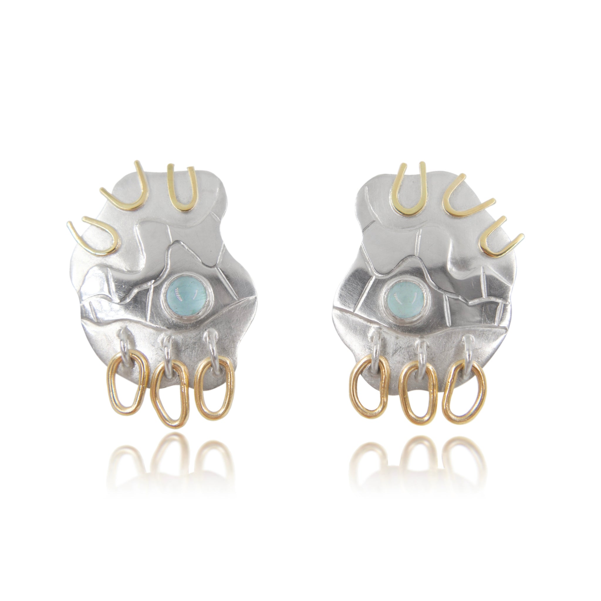 Weathered Traced Earrings in Silver and 18ct Gold