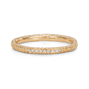 Slim Stamped Gold Ring in 14ct Yellow Gold with Diamonds