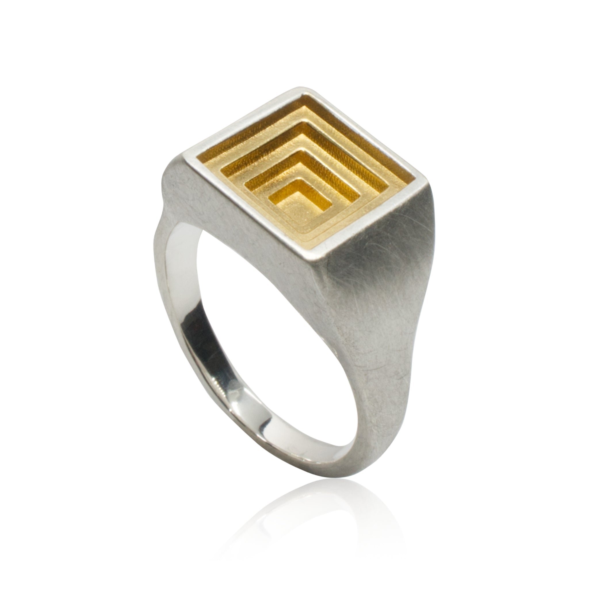 Square Top Signet Ring in 18ct Gold-Plated Silver