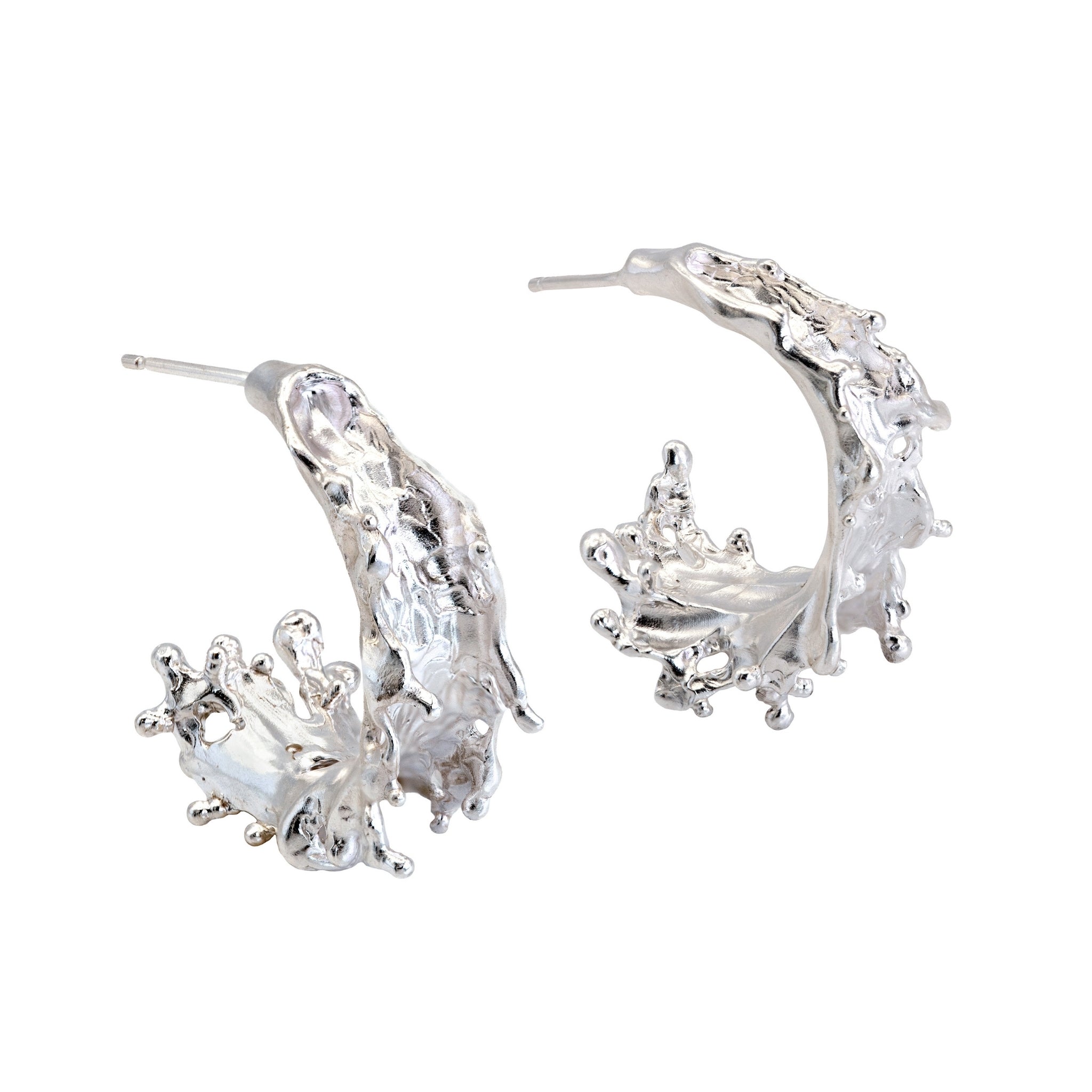 Tidal Rise Carved and Cast Sterling Silver Earrings