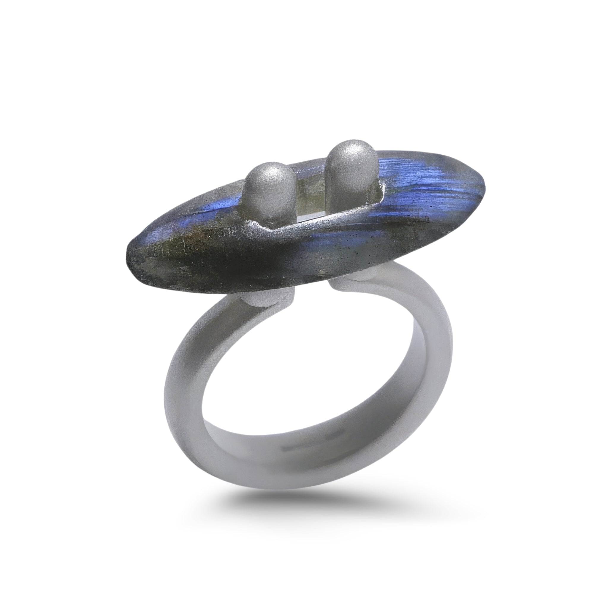Ellipse Shimmer Labradorite White Gold-Plated Ring