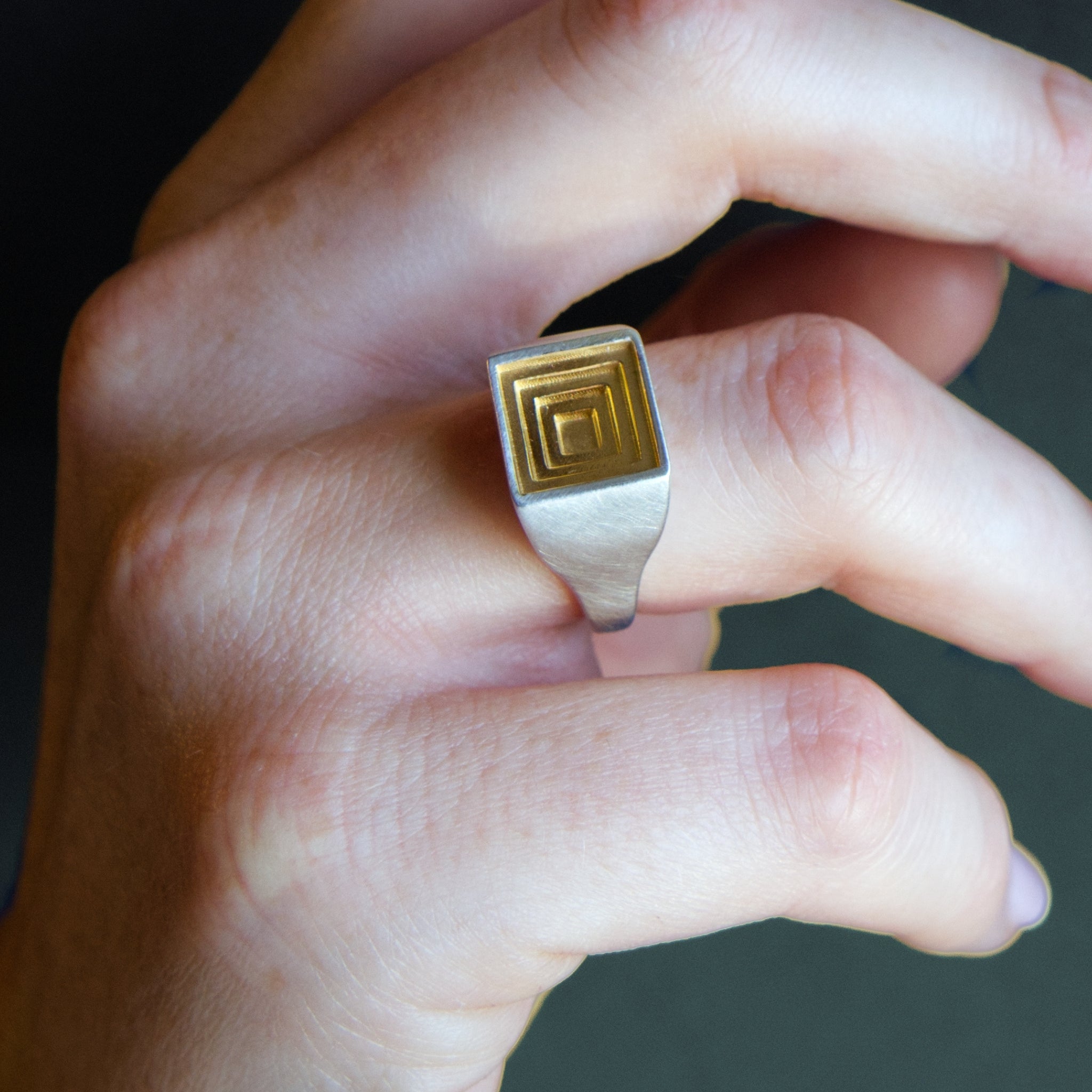 Square Top Signet Ring in 18ct Gold-Plated Silver