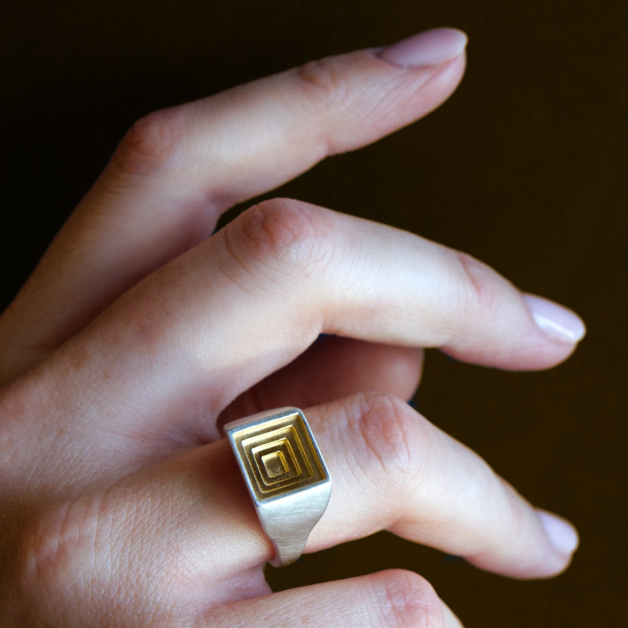 Square Top Signet Ring in 18ct Gold-Plated Silver