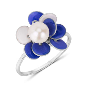 Silver Cluster Bloom Ring with Freshwater Pearl