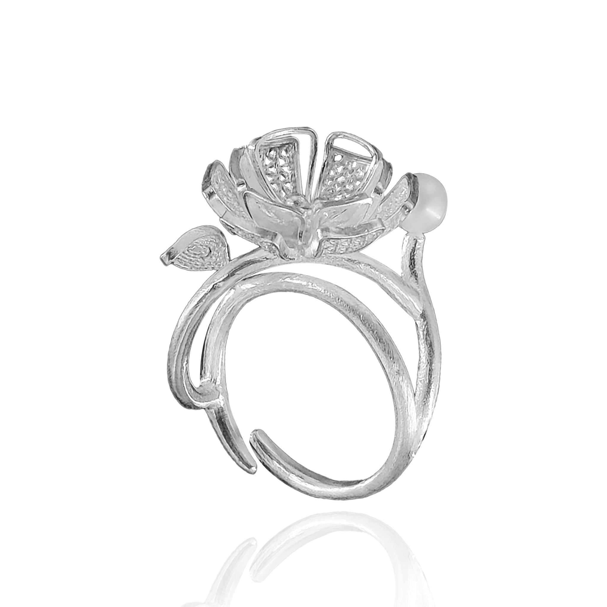 Hieracium Open Ring in Recycled Silver and Pearls