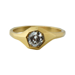 Salt and Pepper Diamond Solitaire Signet Ring