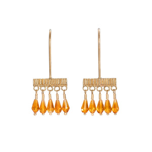 Long Line Gold Drop Earrings with Madeira Citrine