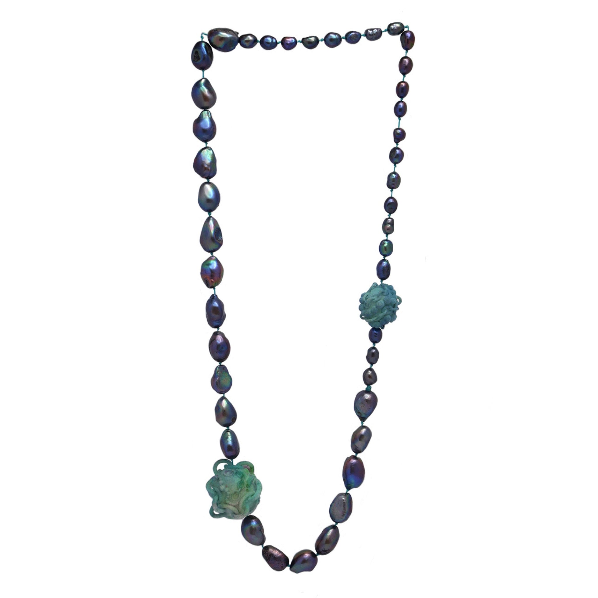 Solemn Freshwater Pearl and Dyed Nylon Necklace