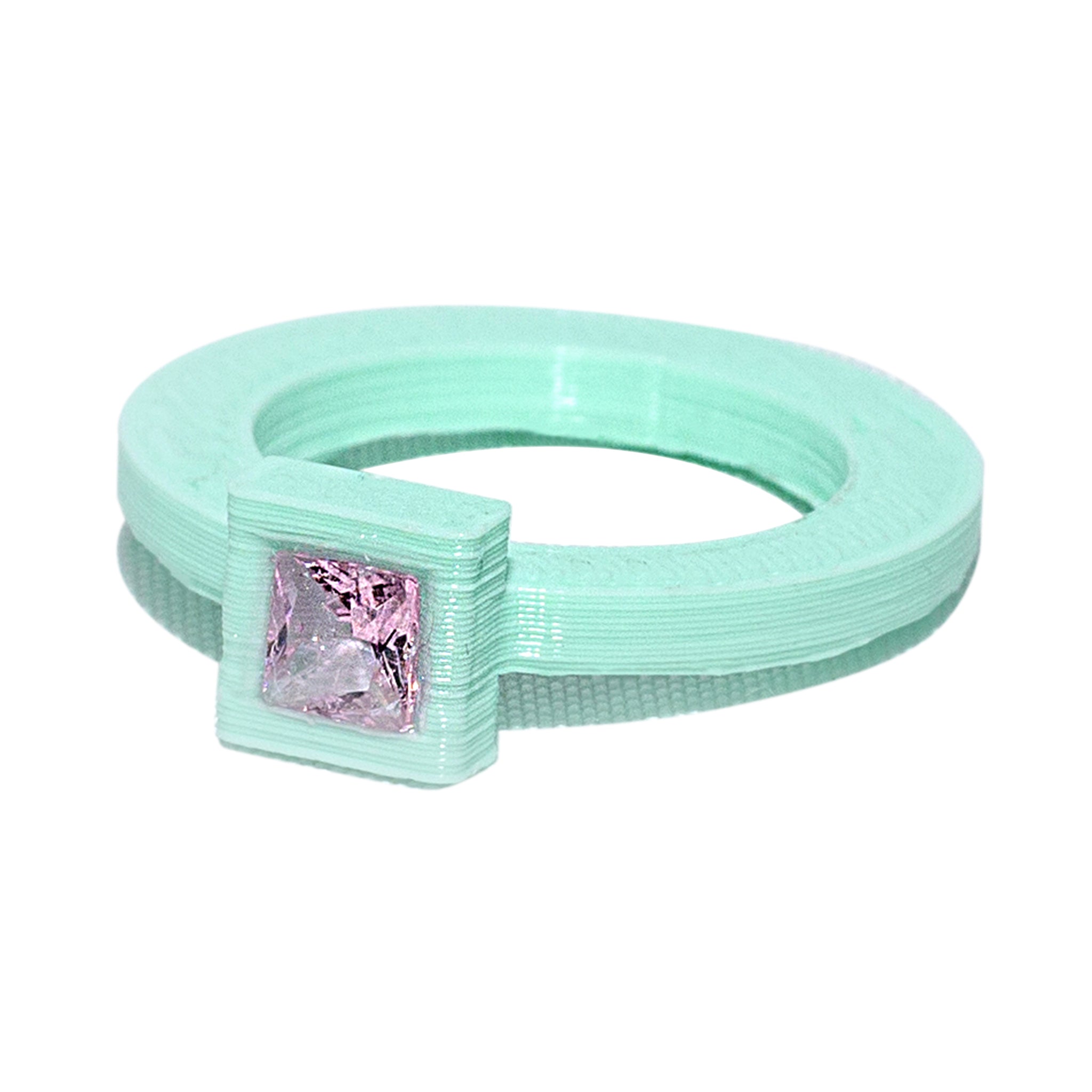 Green Nanobyte Ring Printed in PLA with Cubic Zirconia