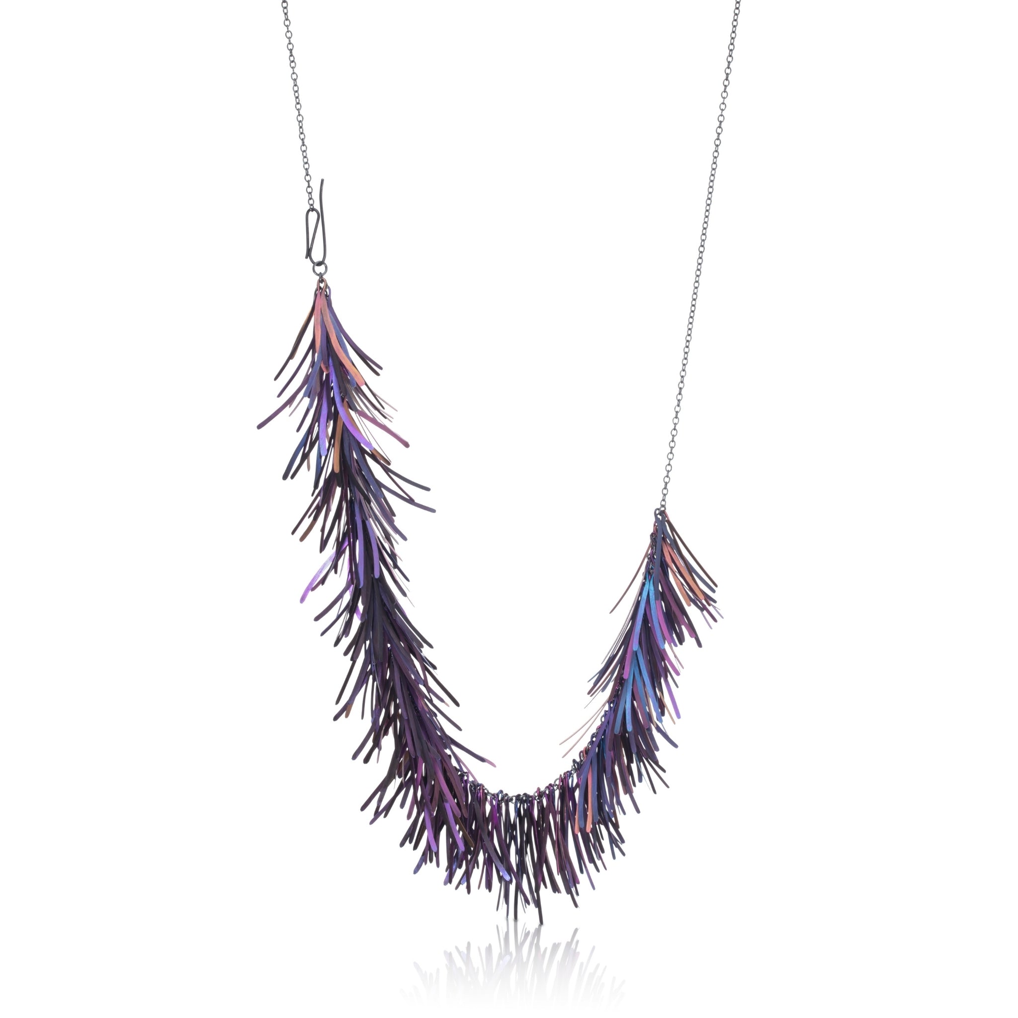Single Violet Plume Necklace in Niobium and Silver