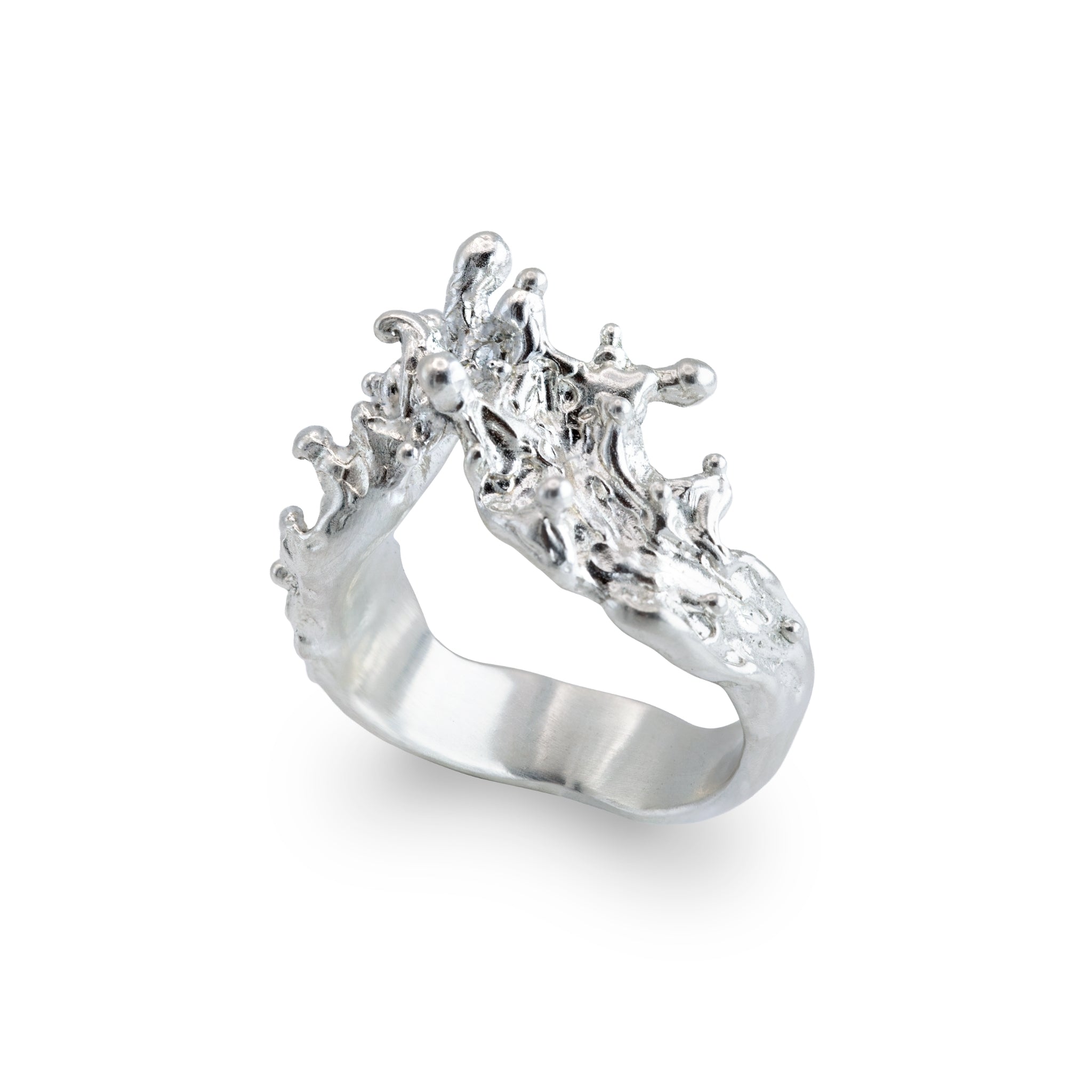 Hand-Carved and Cast Silver Wave Crest Ring