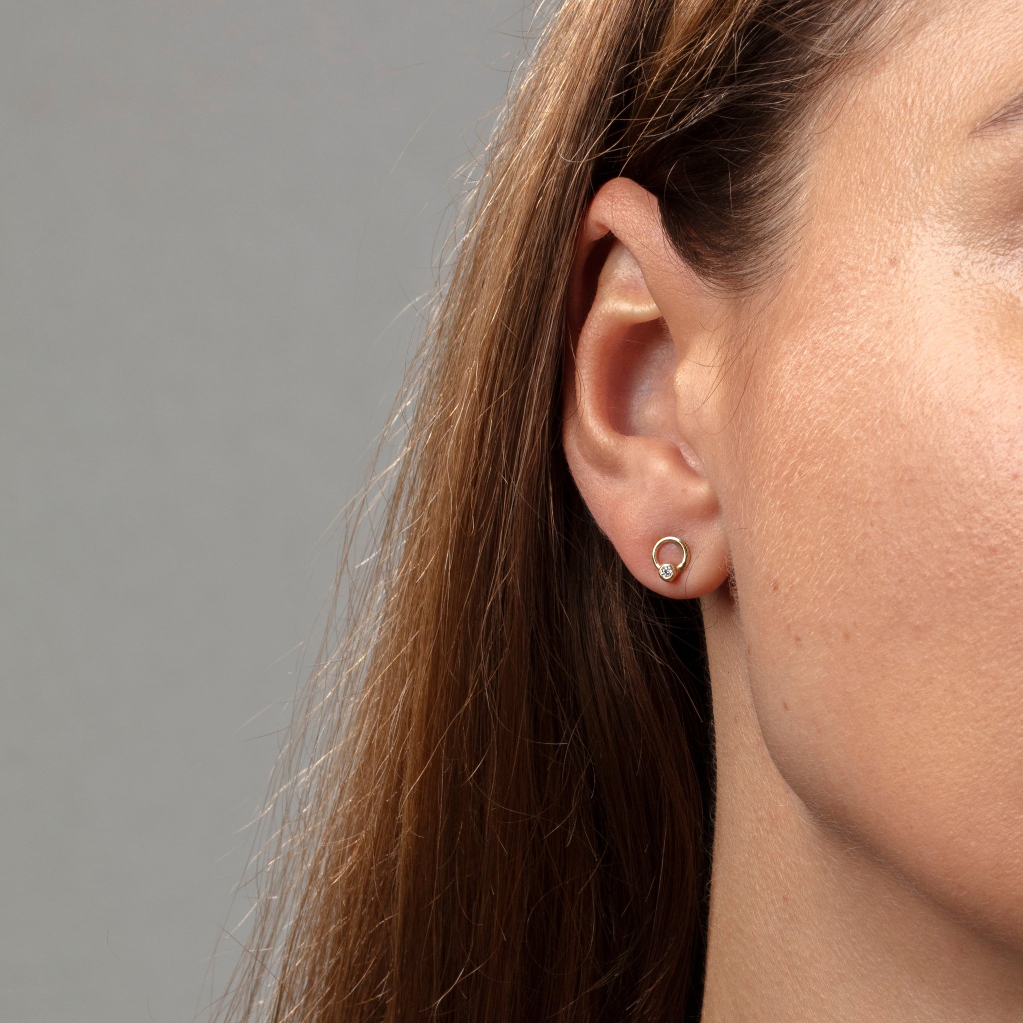 Yellow Gold Orbit Mini Stud Earring with Diamonds