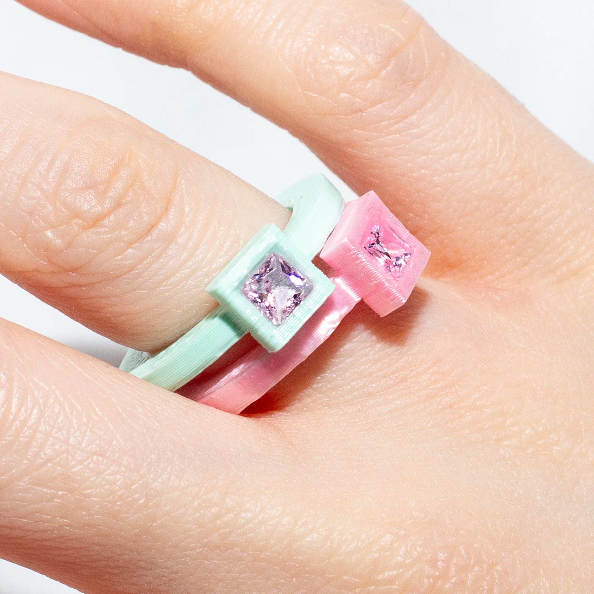 Green Nanobyte Ring Printed in PLA with Cubic Zirconia