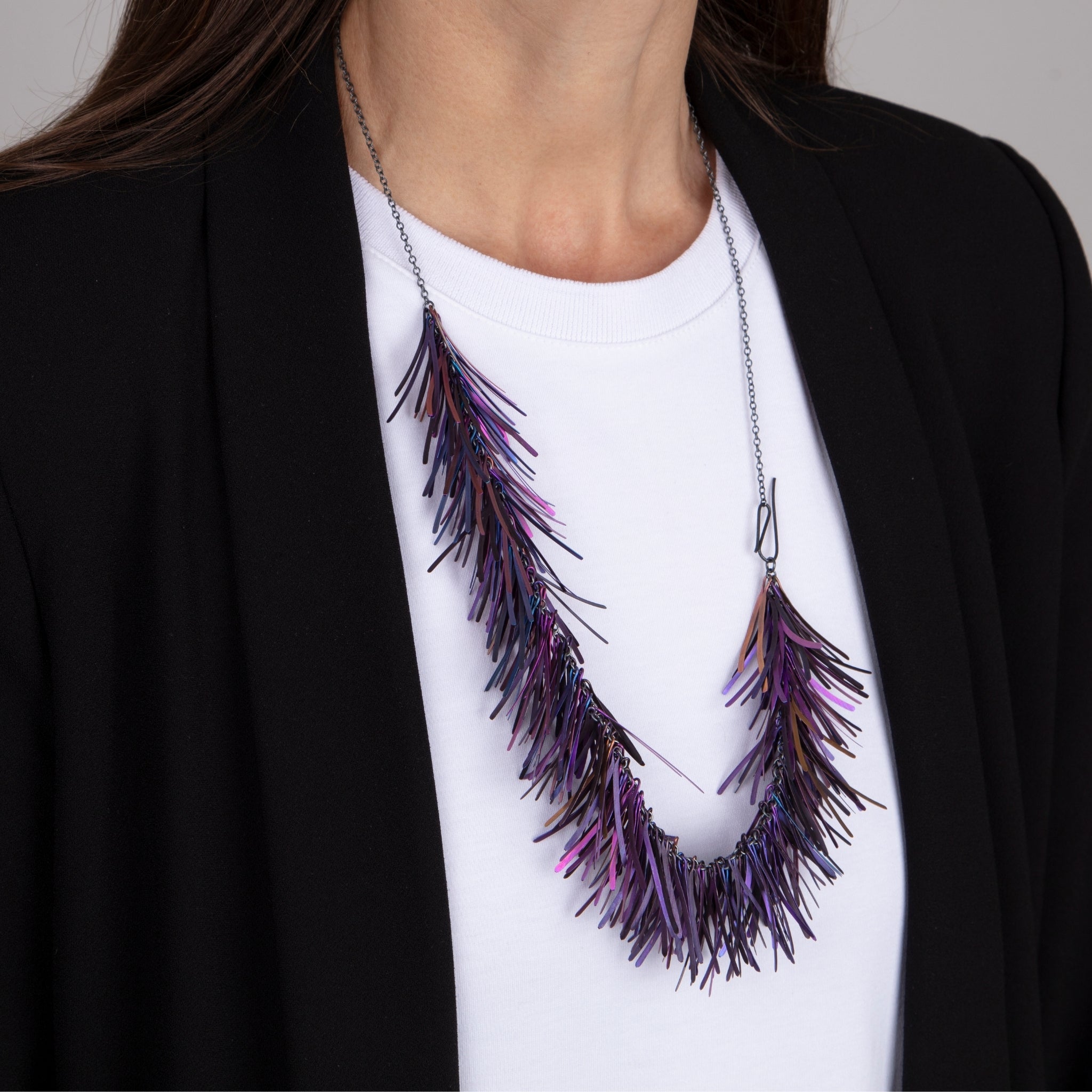 Single Violet Plume Necklace in Niobium and Silver