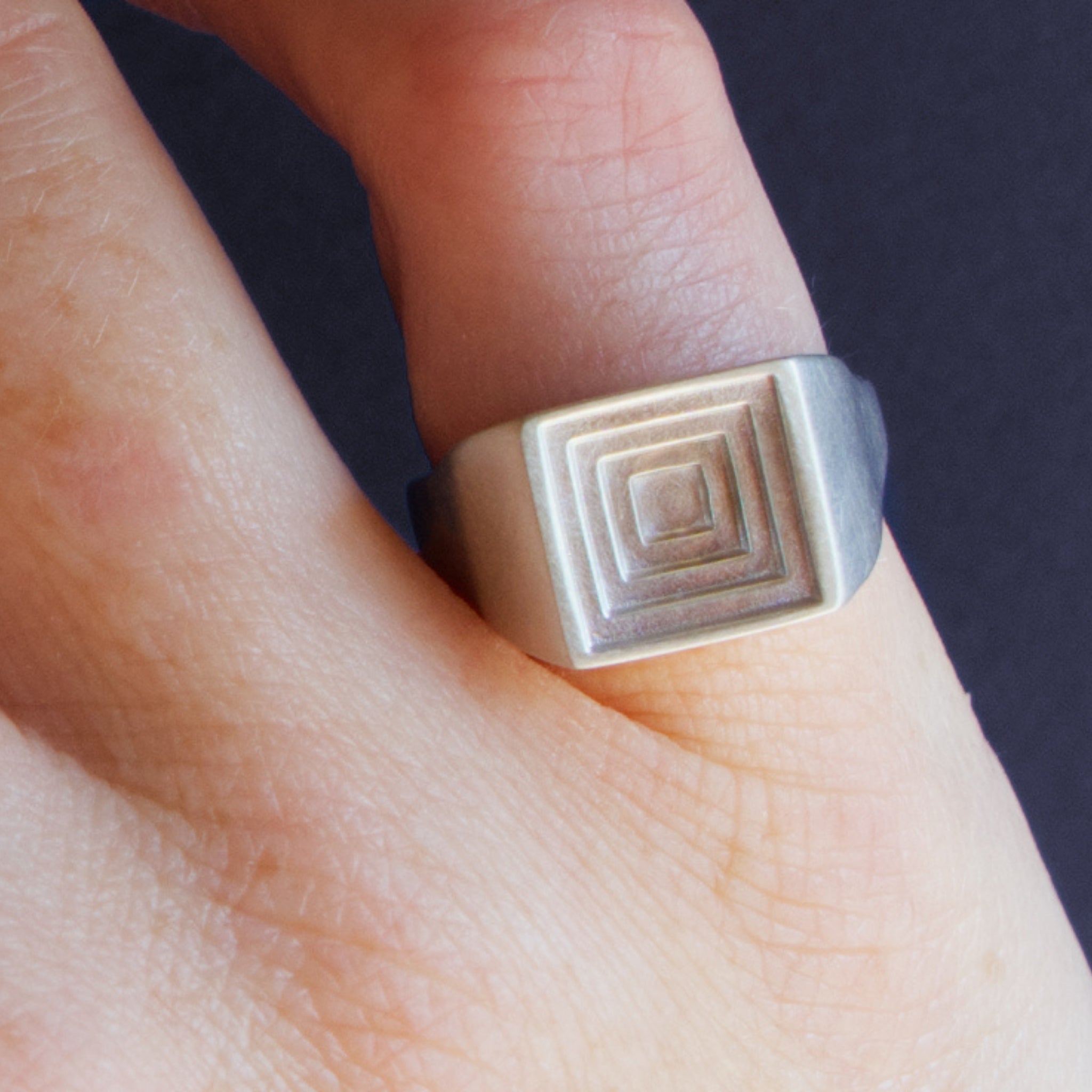 Sterling Silver Hand-Cast Square Top Signet Ring