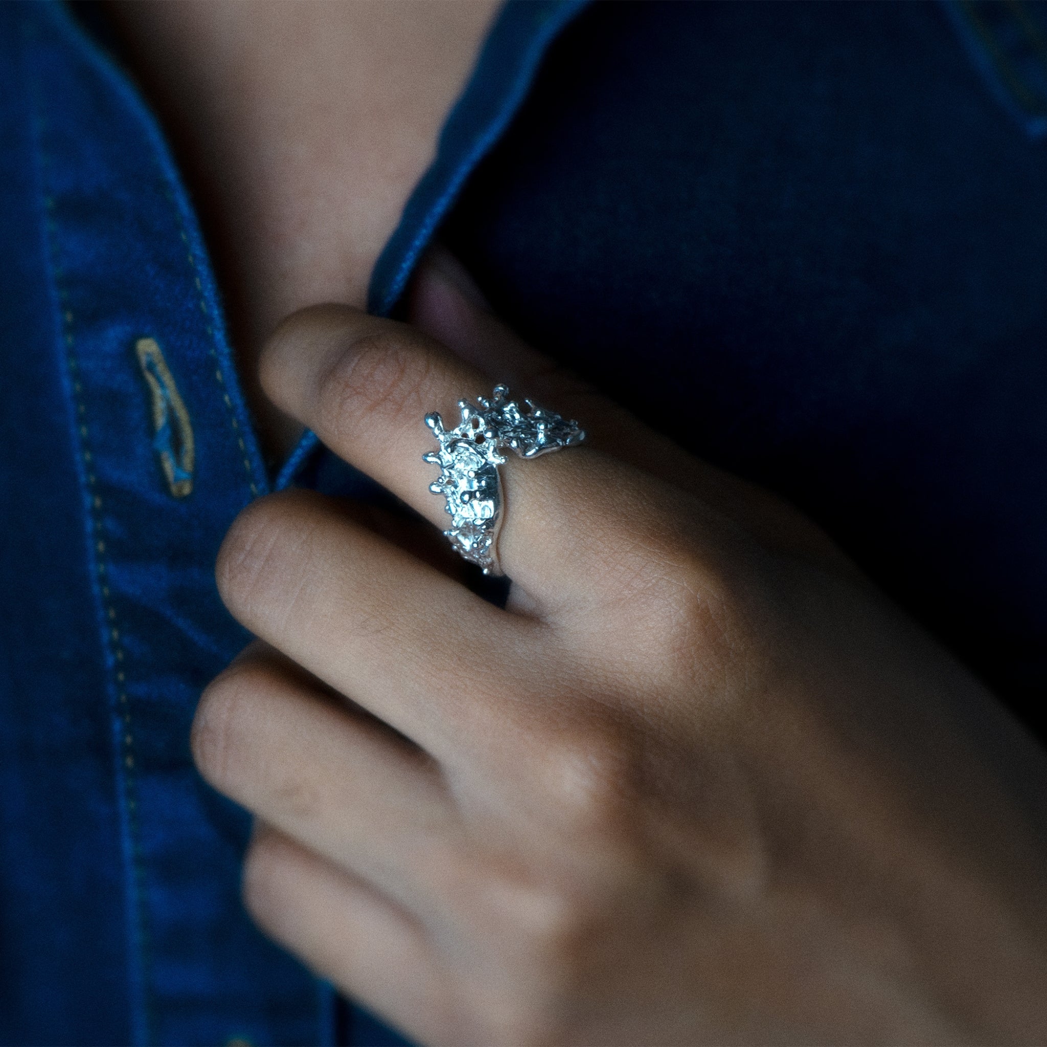 Hand-Carved and Cast Silver Wave Crest Ring