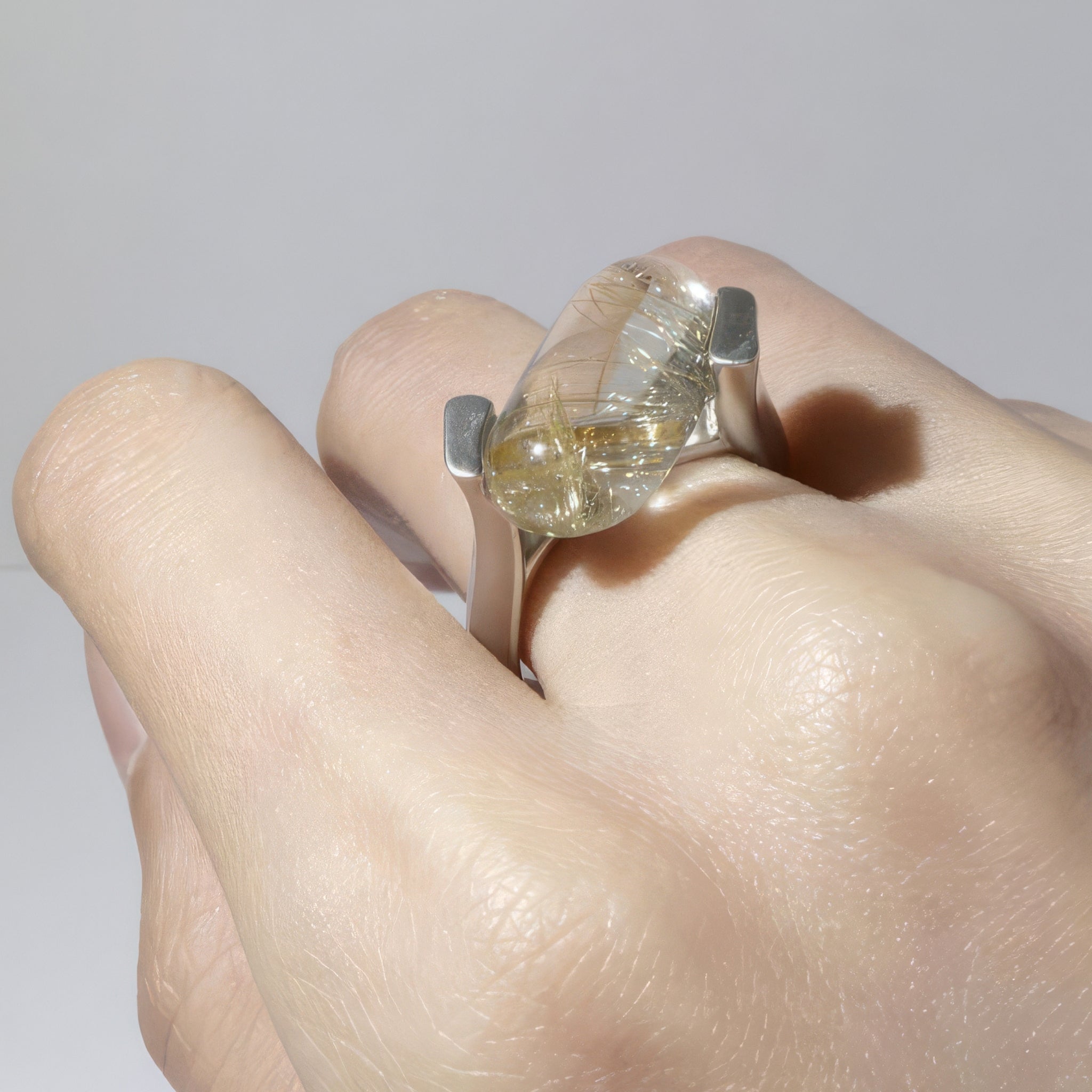 18ct Gold-Plated Silver and Quartz Shimmer Oval Ring