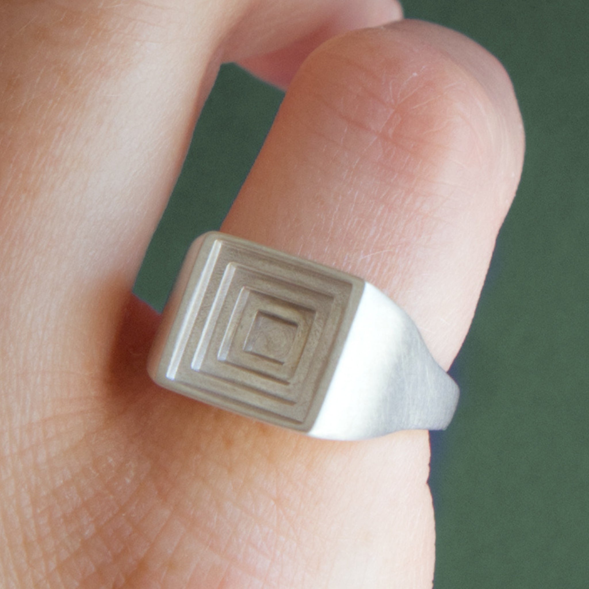 Sterling Silver Hand-Cast Square Top Signet Ring