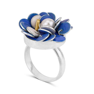 Bloom Ring in Sterling Silver with Gold and Pearl