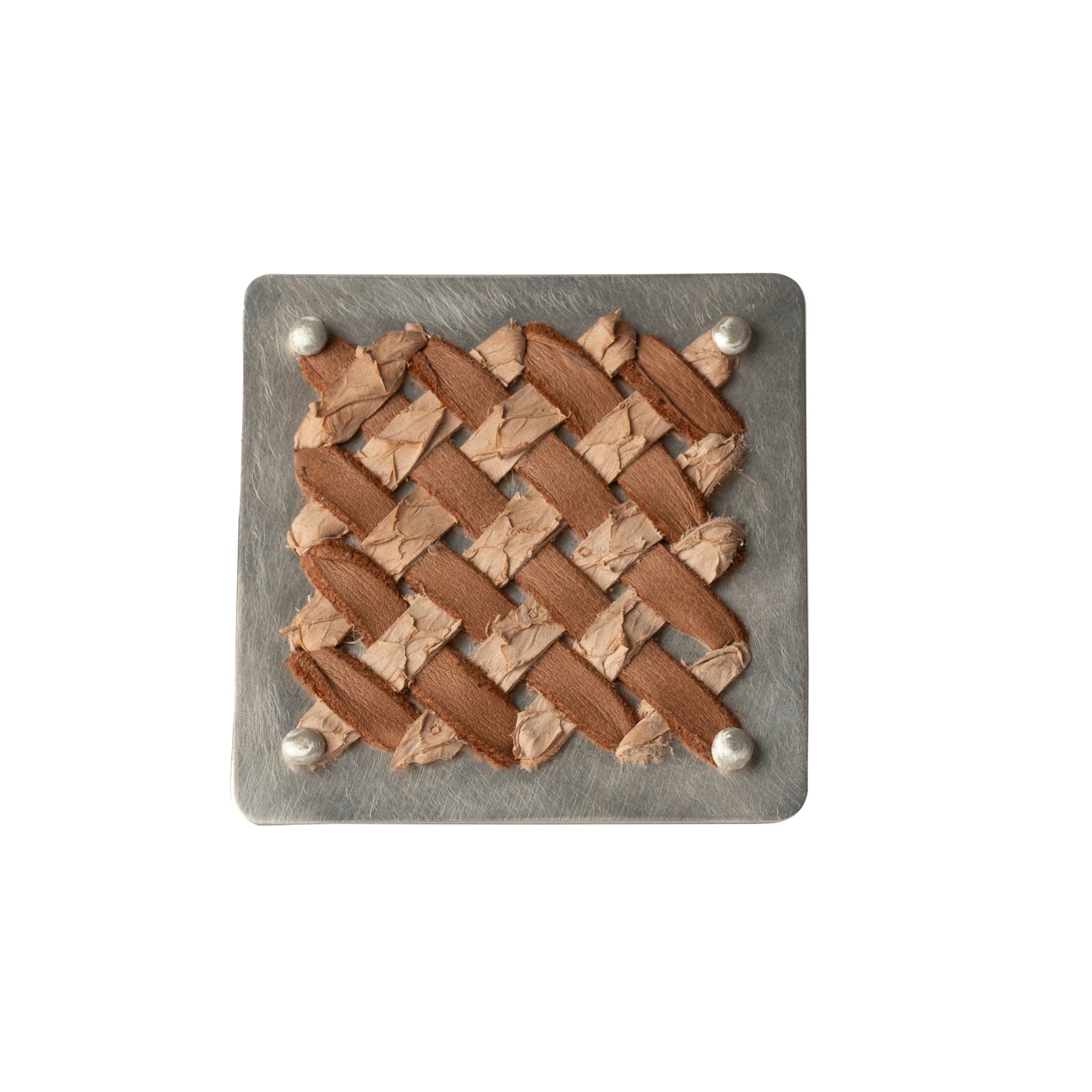 Salmon Leather and Sterling Silver Cross Seas Brooch