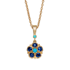 Sapphire and Turquoise Rose Pendant in 18ct Gold