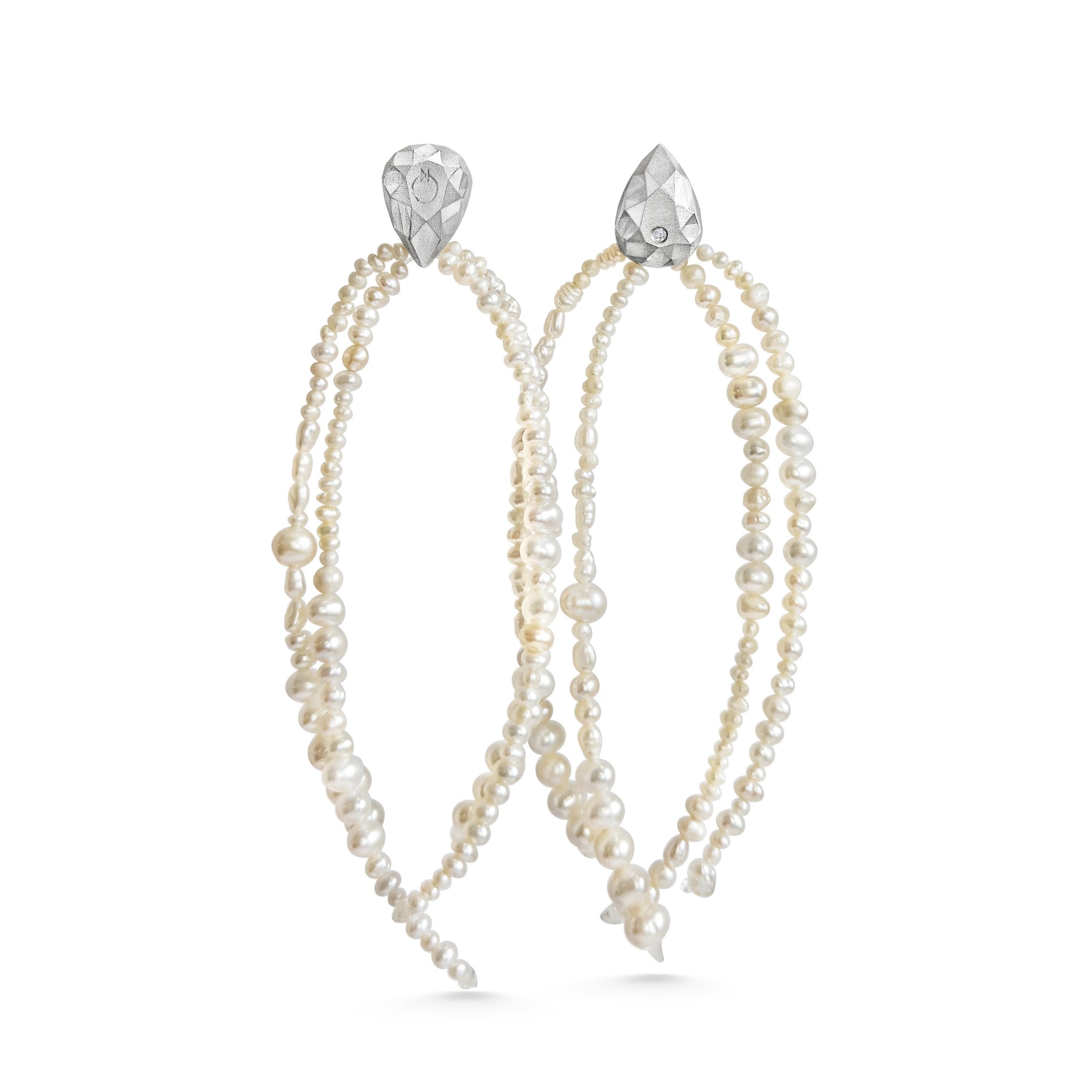 Sterling Silver Pepita & Pearl Strand Earrings