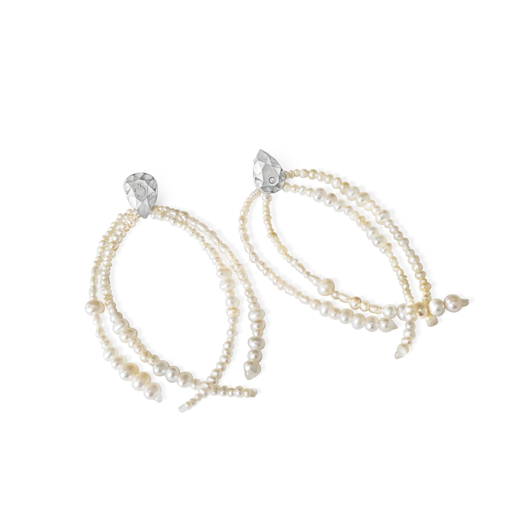 Sterling Silver Pepita & Pearl Strand Earrings