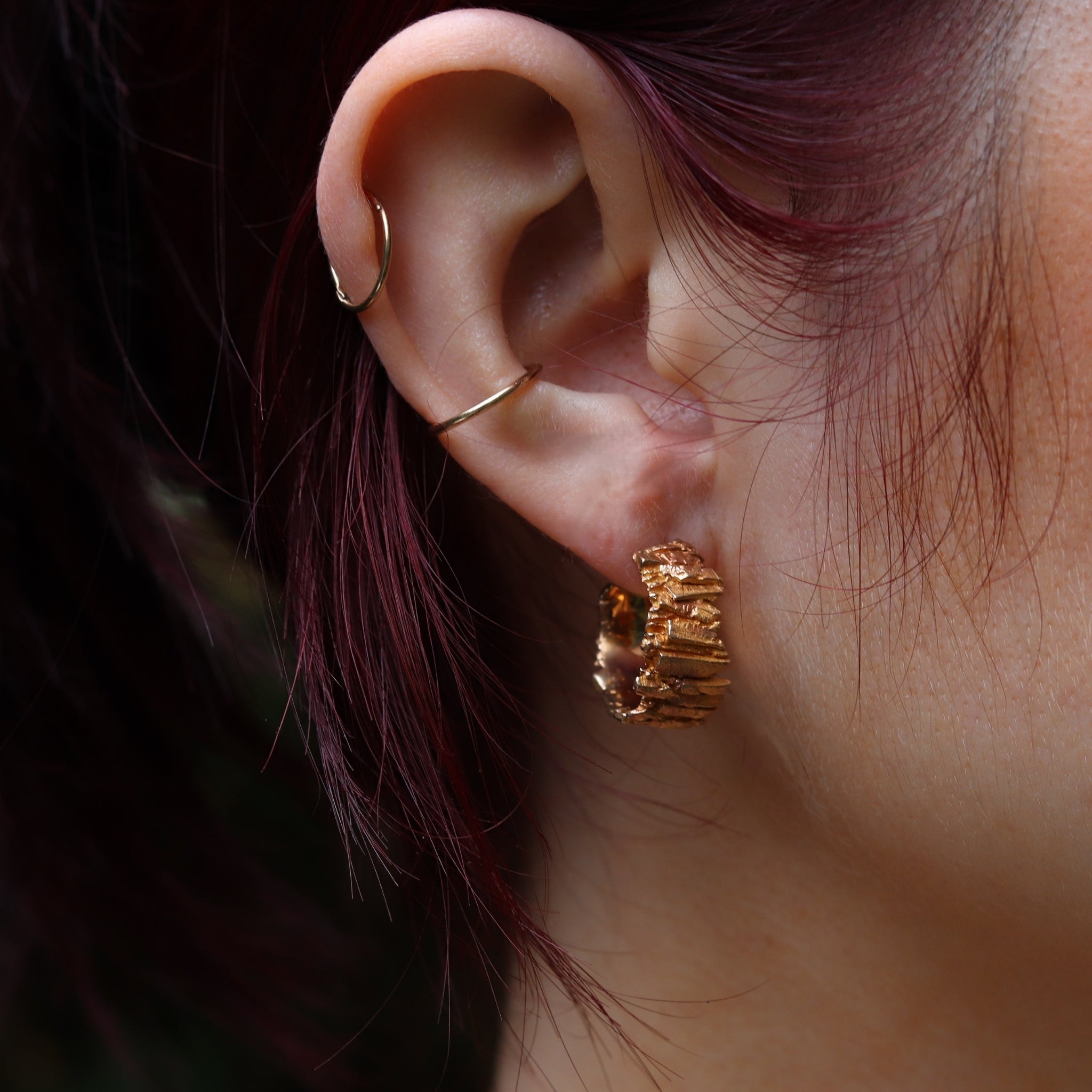 Basalt Cast Hoops in Bronze with 9ct Gold Detailing