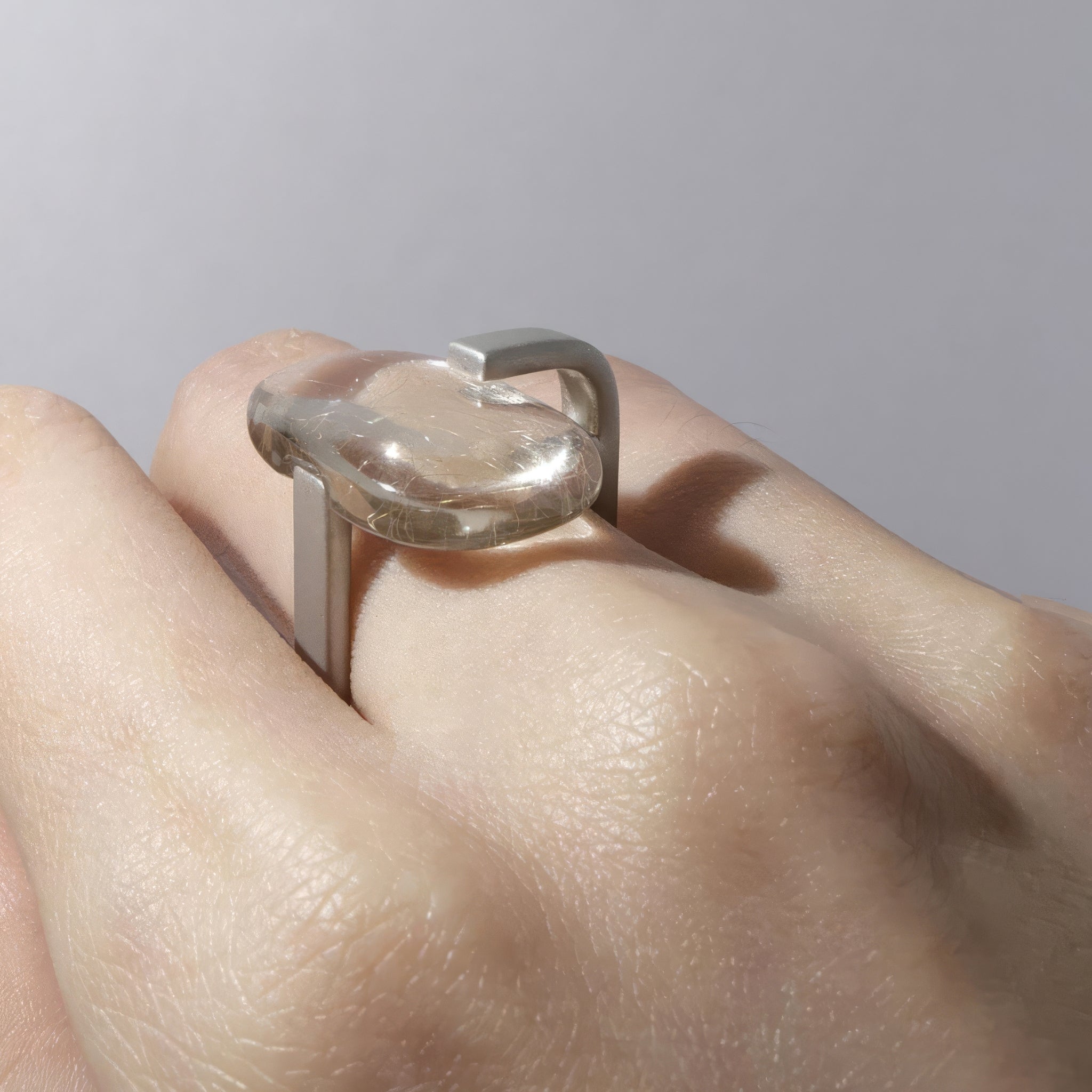 Quartz and Gold-Plated Silver Shimmer Cushion Ring
