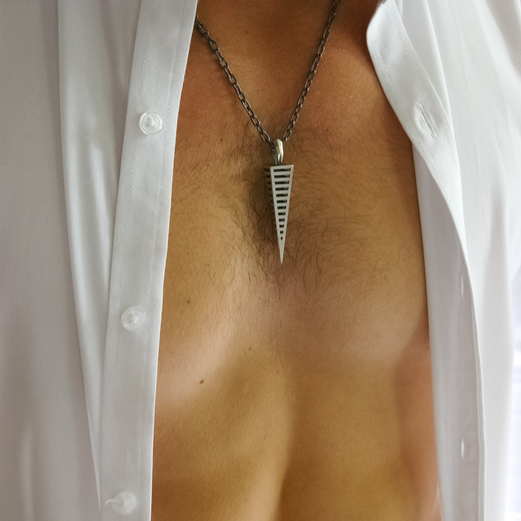 Large Bio Mech Shard Pendant in Sterling Silver