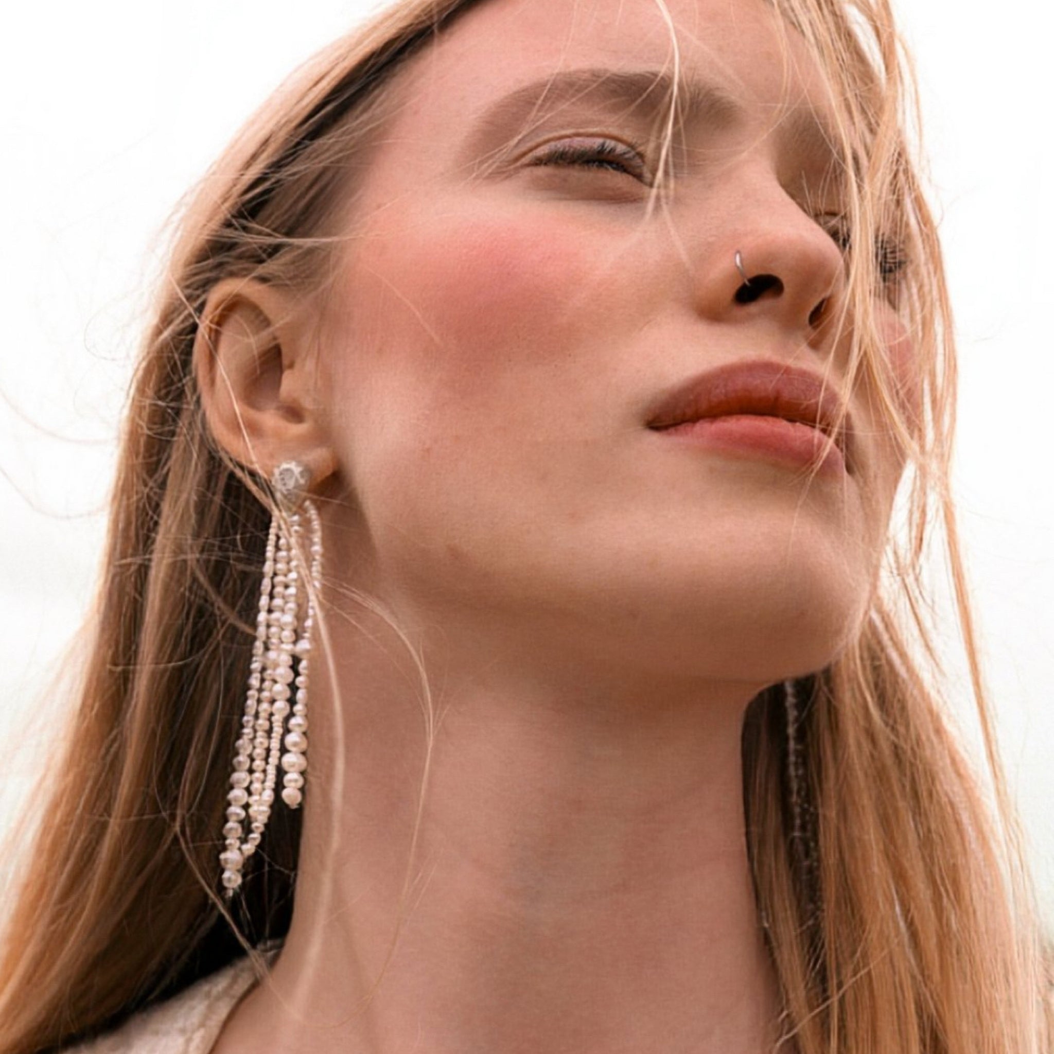 Sterling Silver Pepita & Pearl Strand Earrings