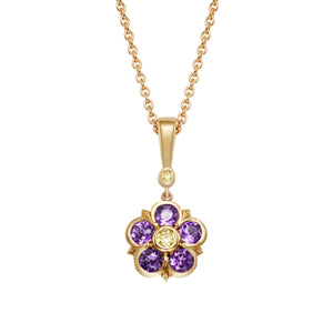 Amethyst and Yellow Diamond 18ct Gold Rose Pendant