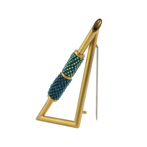 Blue-Green Gold-Plated Brass Oblique Point Brooch