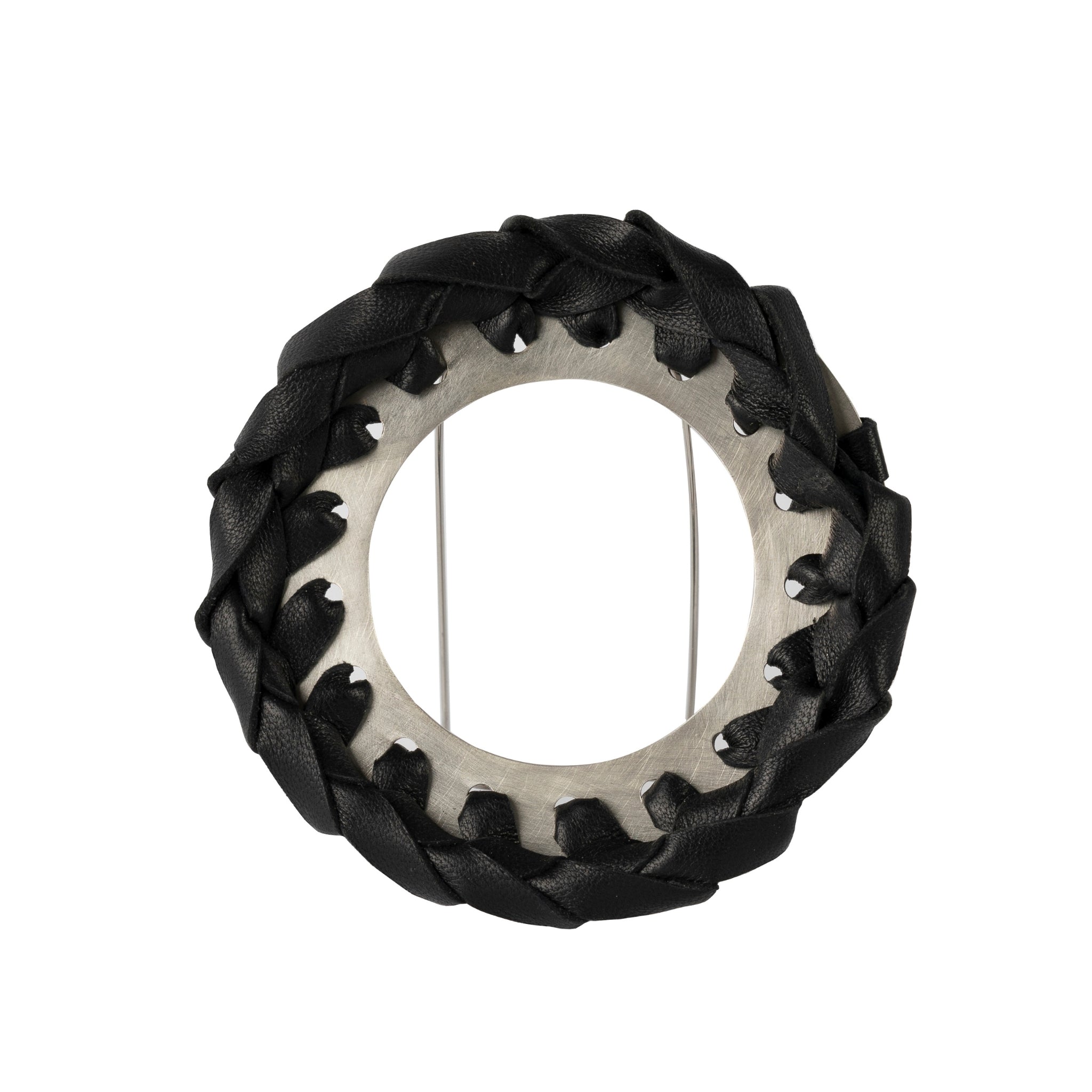 Whirlpool Brooch in Sterling Silver and Napa Leather