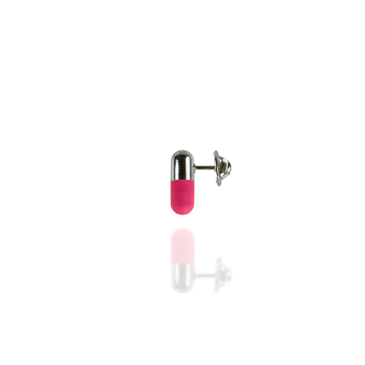 Pink Pill Prescription Pin in Lacquered Silver