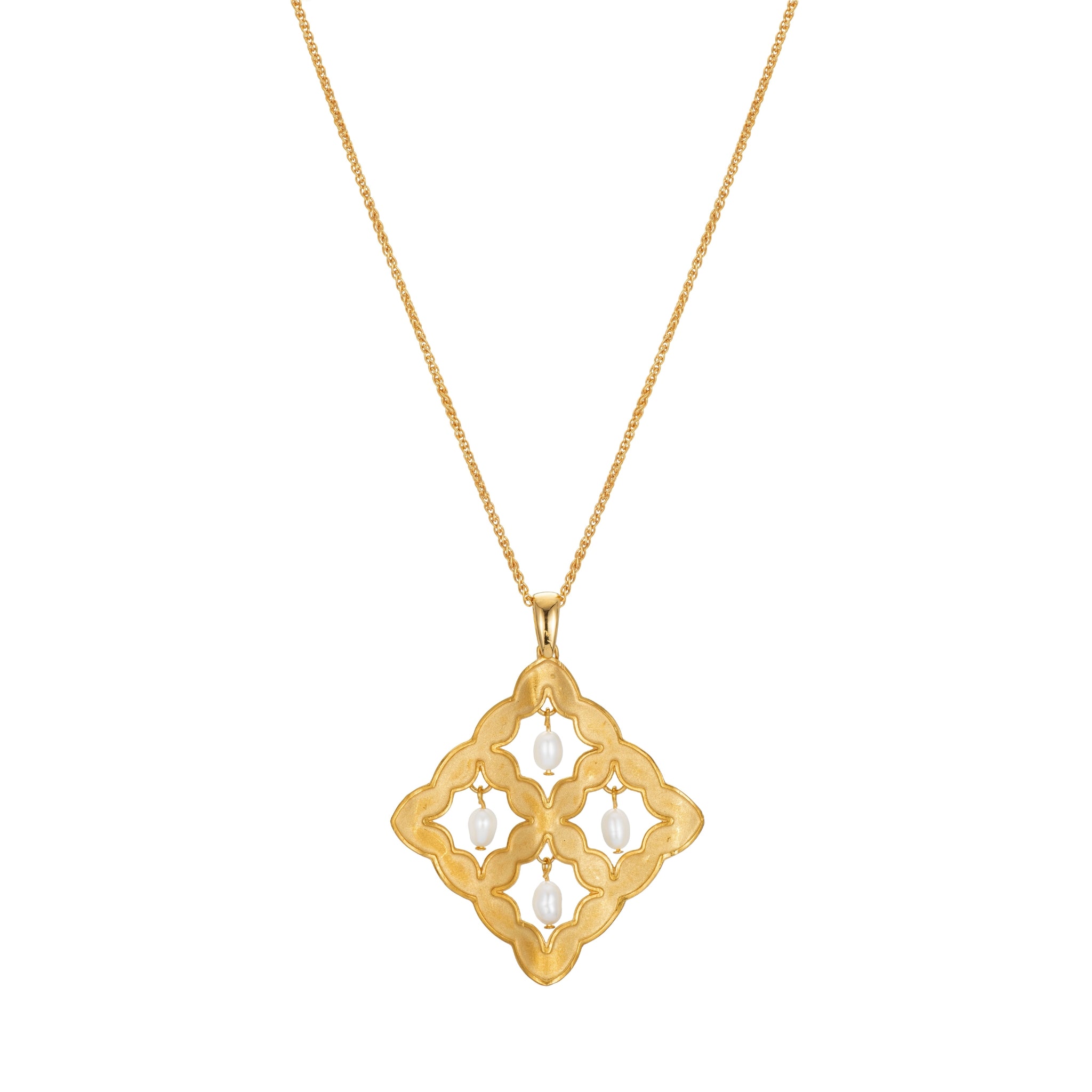 Gold-Plated Shimmering Lattice Pearl Necklace
