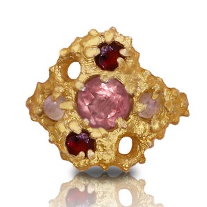 Anise Ring with Garnets, Moonstones & Tourmaline