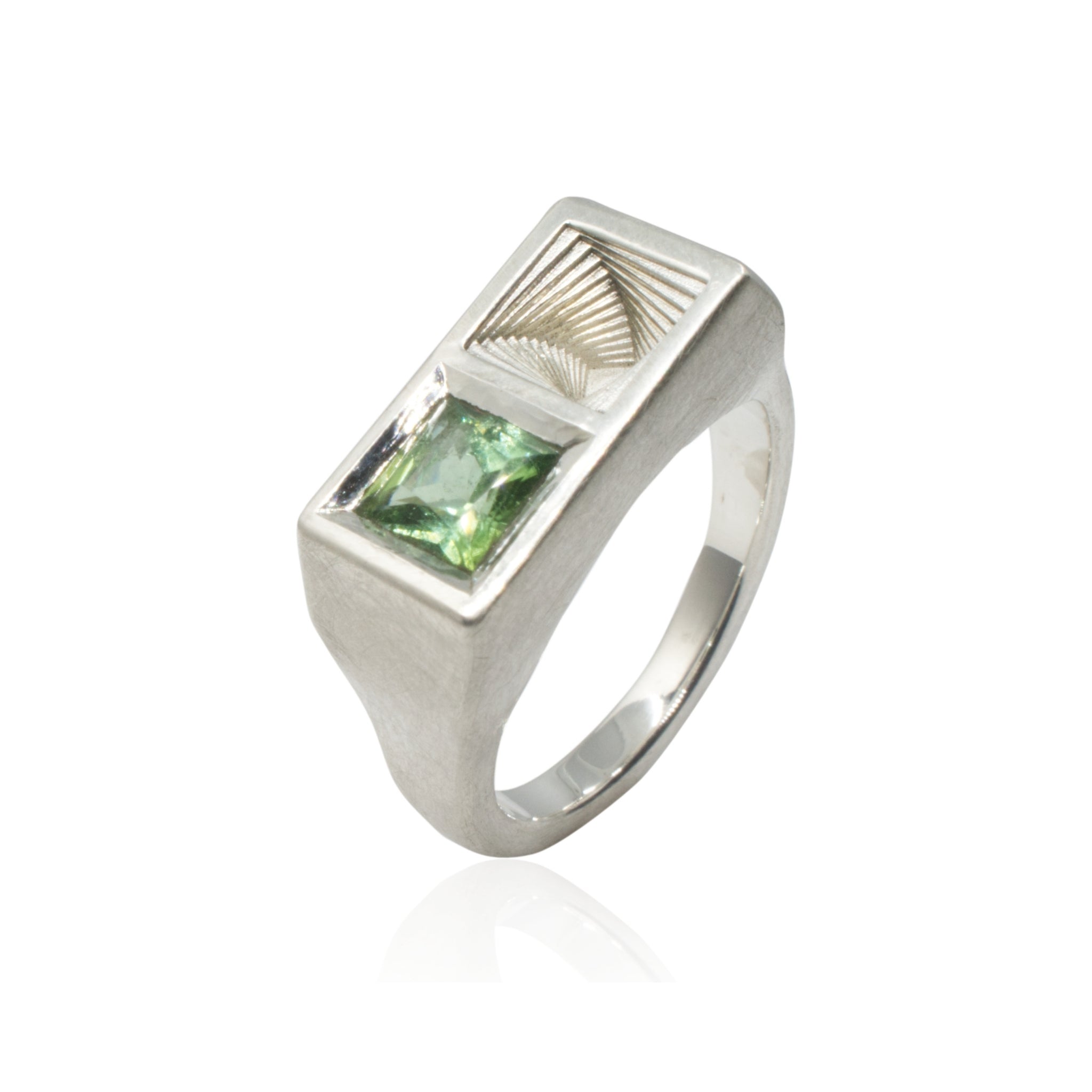 Duo Square Ring in Sterling Silver and Tourmaline