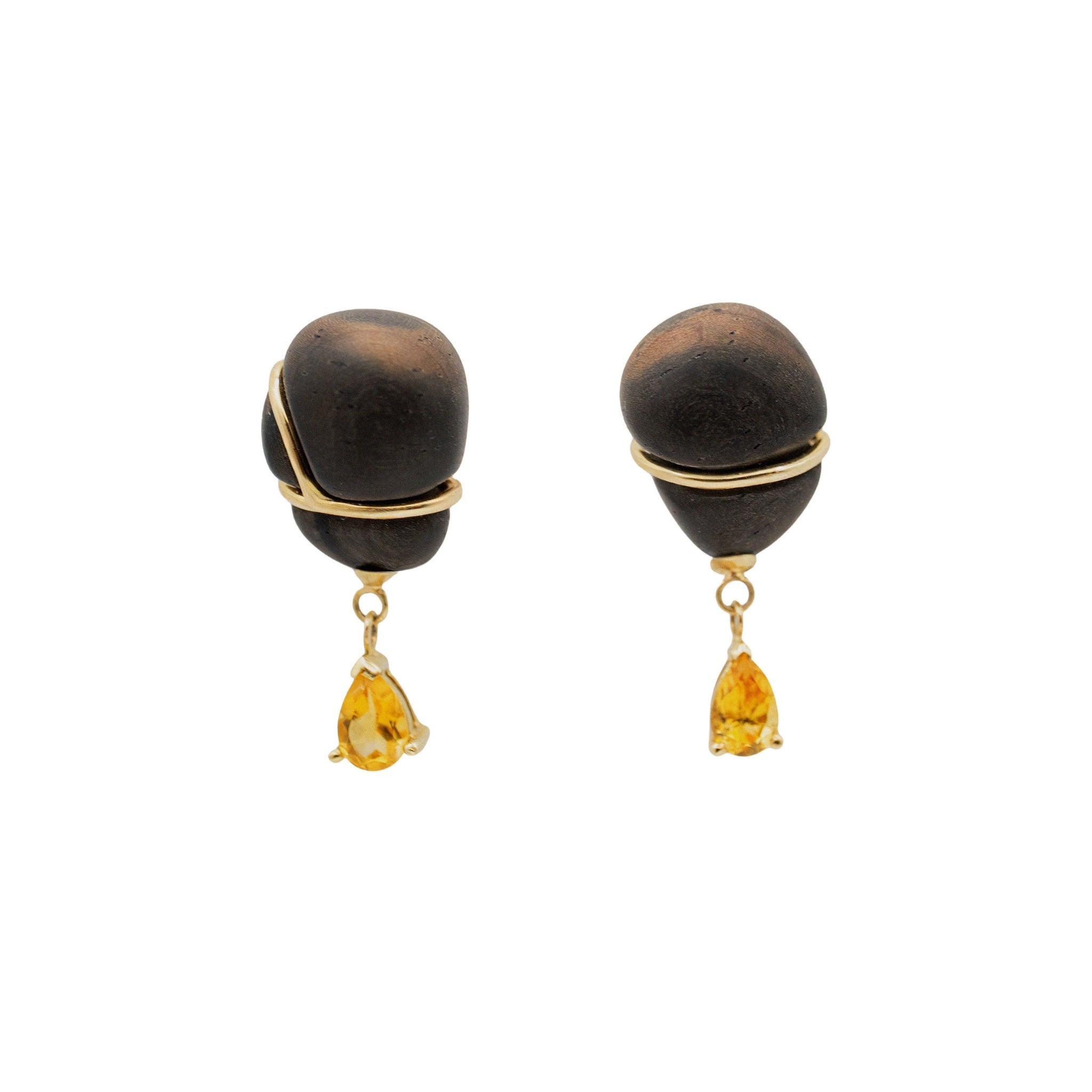 Earrings in Jacarandá Wood, 9ct Gold and Citrines