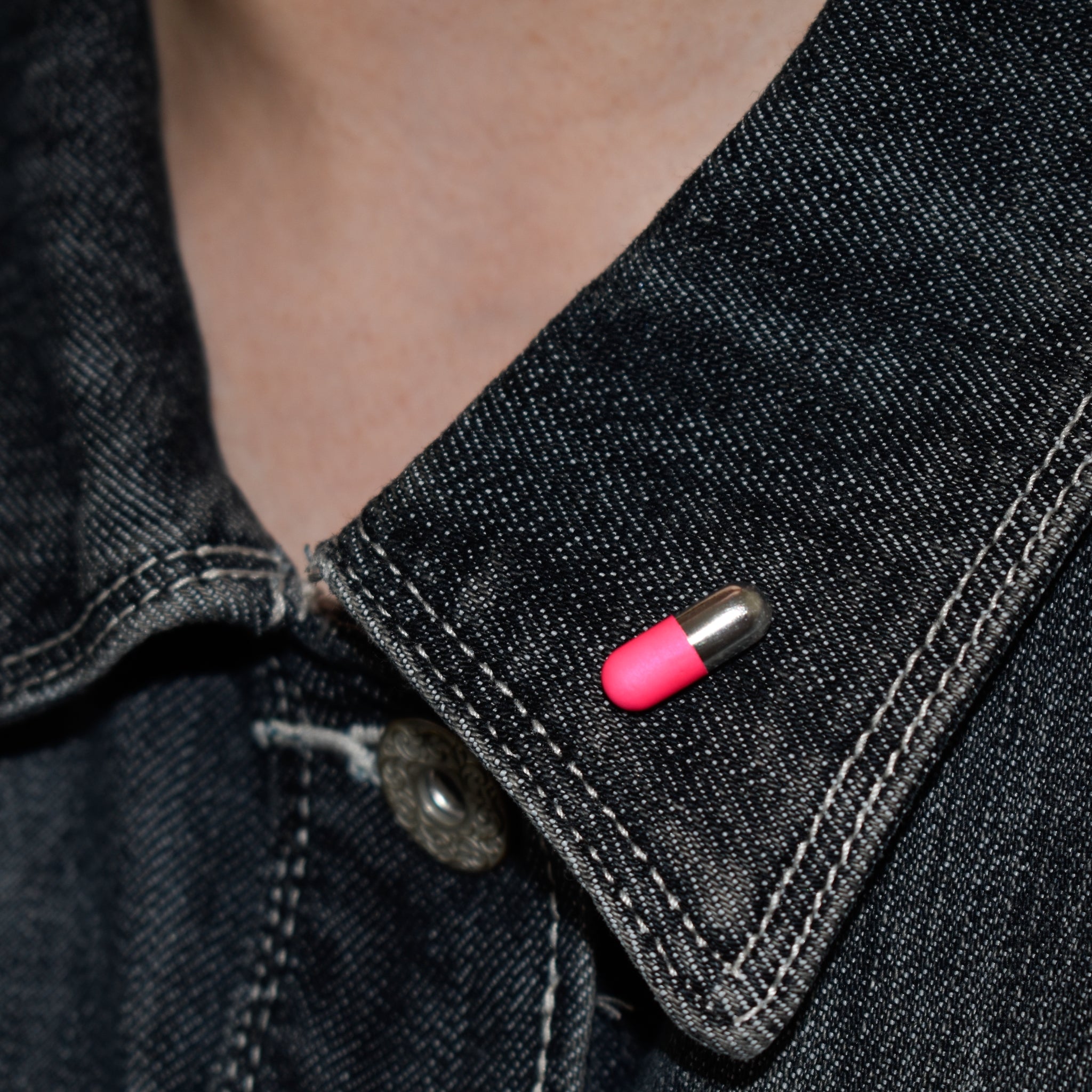 Pink Pill Prescription Pin in Lacquered Silver