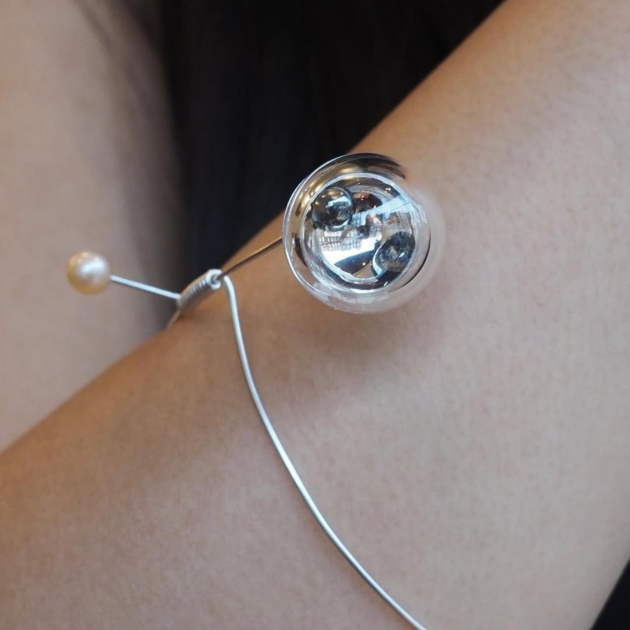 Aries Glass, Sterling Silver and Pearl Bracelet