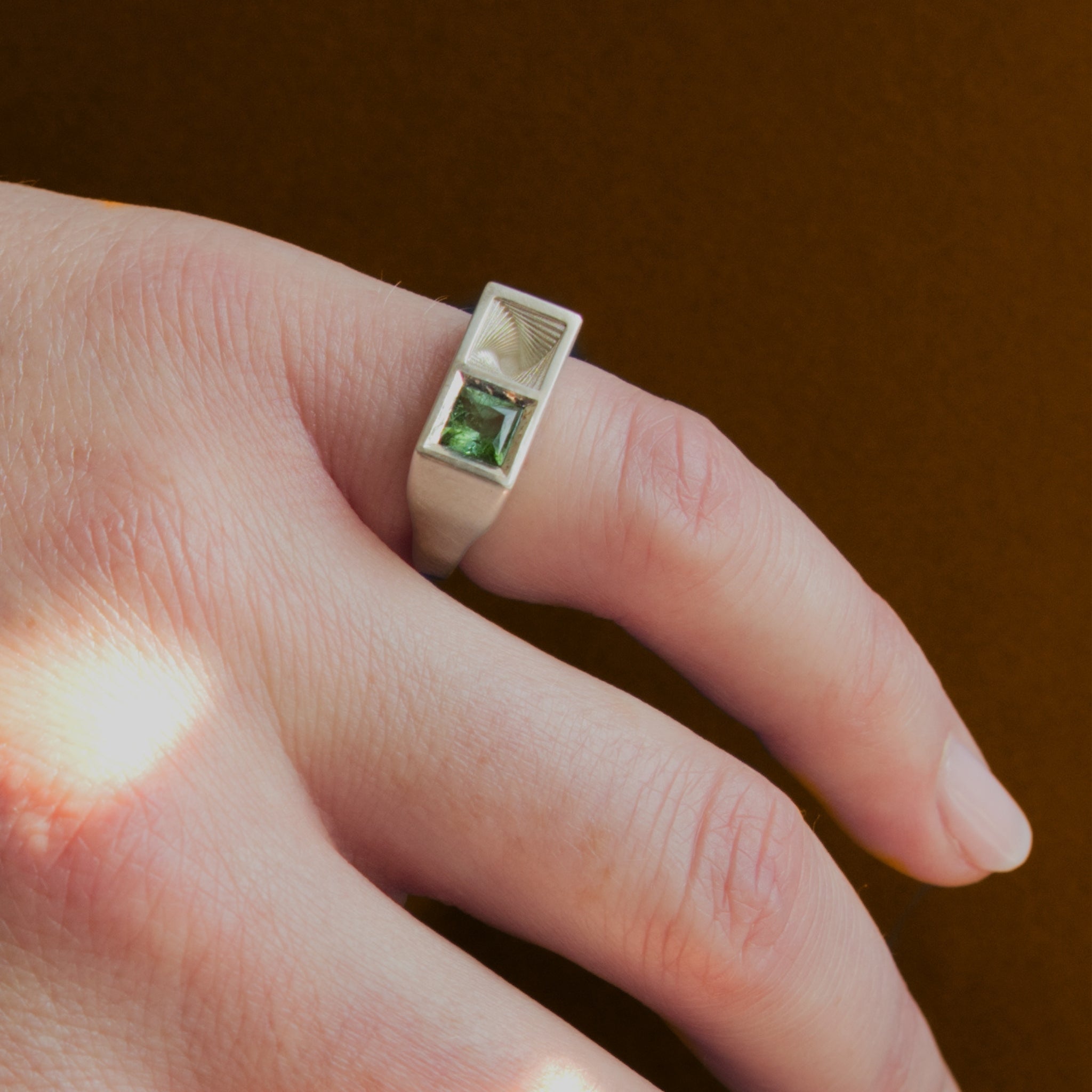 Duo Square Ring in Sterling Silver and Tourmaline