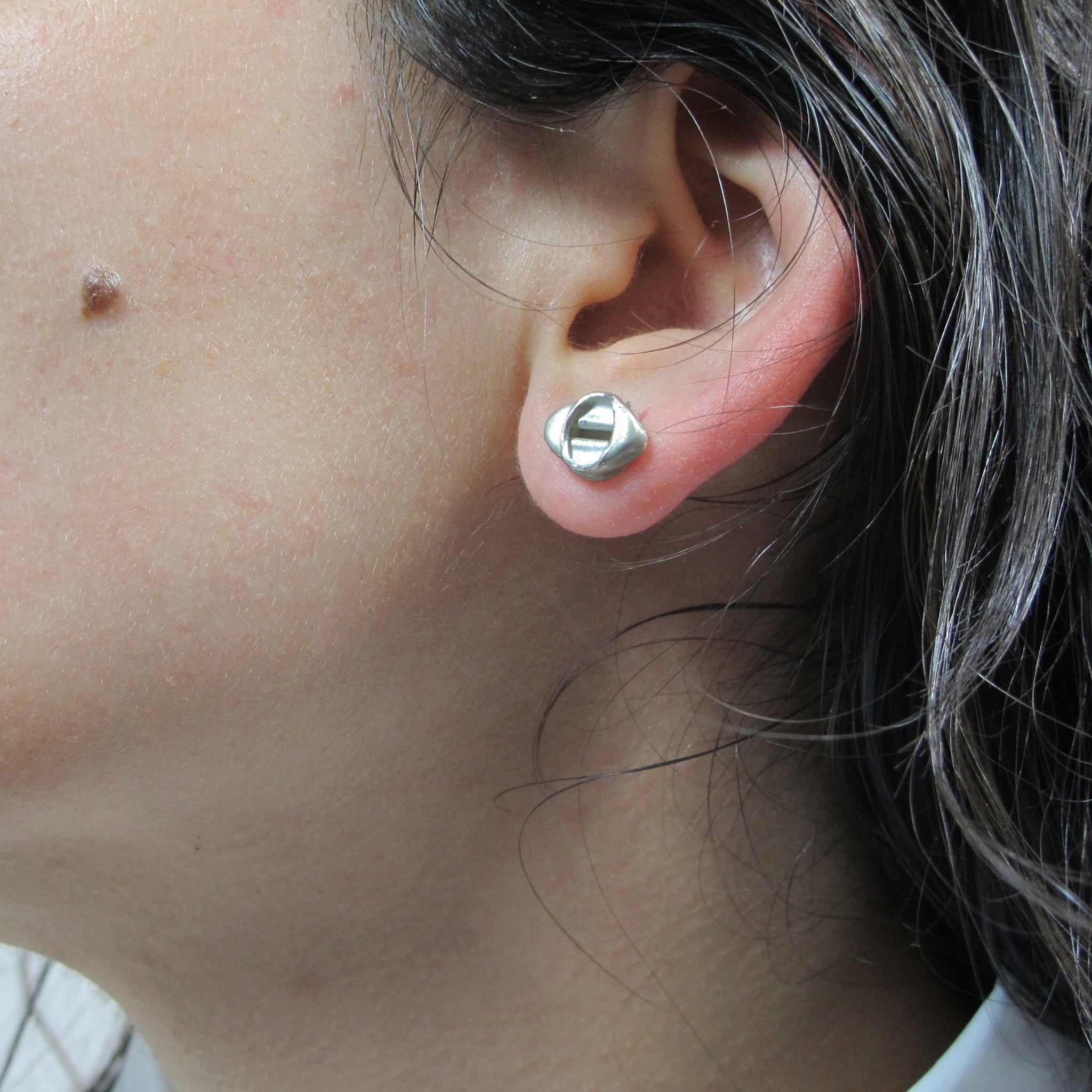 Matt-Finished Sterling Silver RC6 Earring Studs